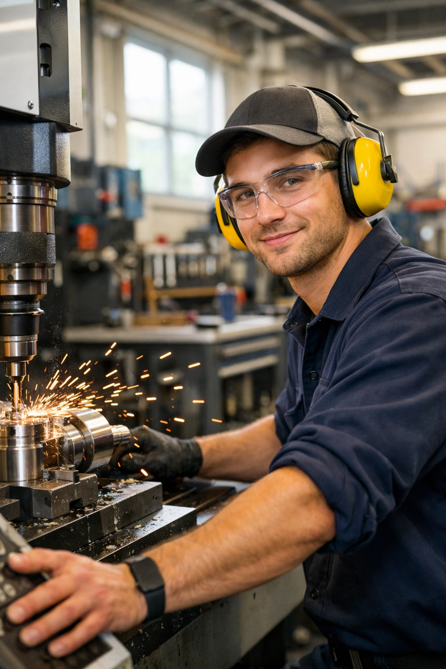Machinist operating CNC equipment in a manufacturing facility, a STEM career without a degree