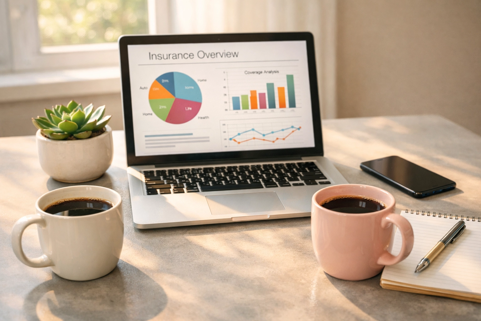 Insurance agent desk with laptop ready to help with Pennsylvania car insurance quotes