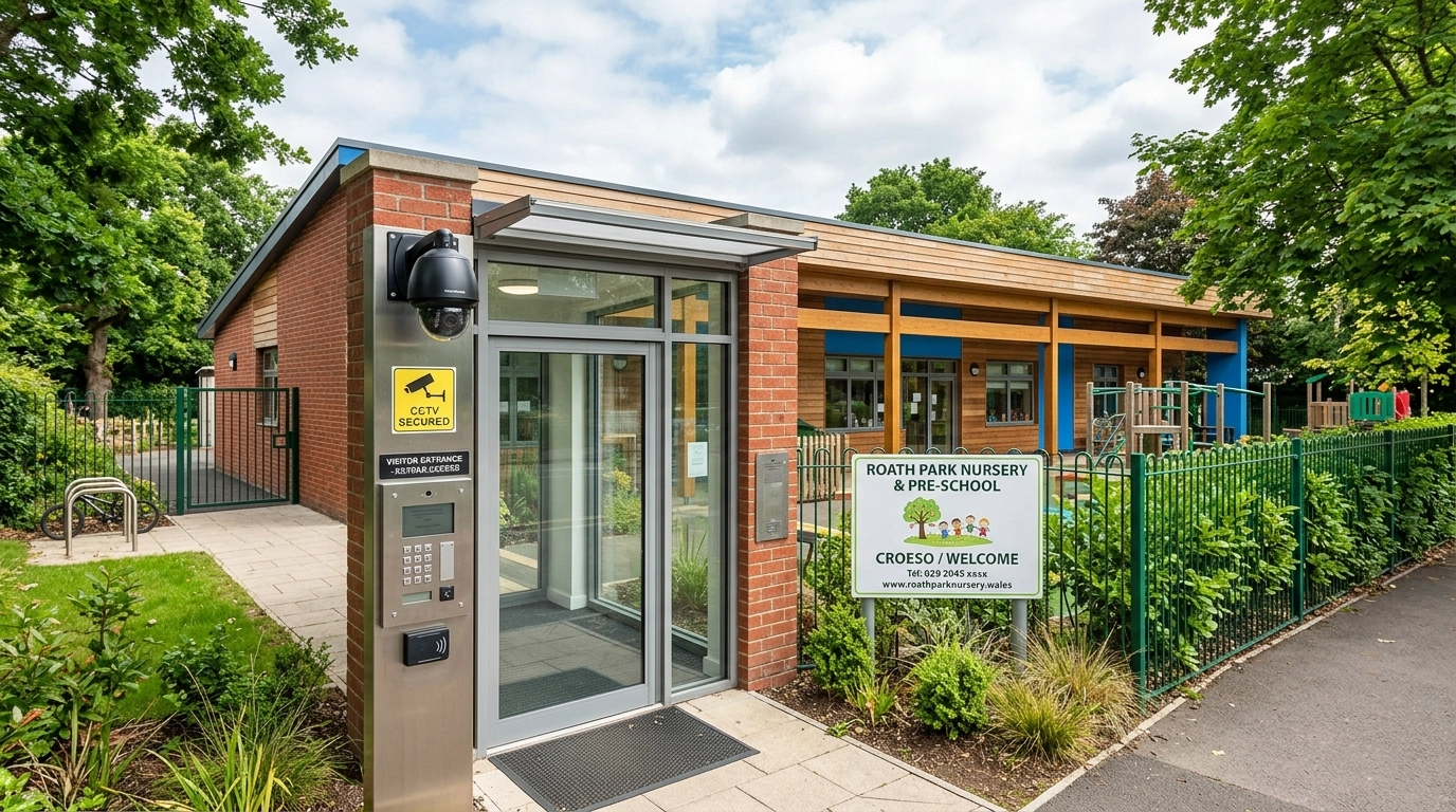 Secure nursery entrance in Cardiff with CCTV
