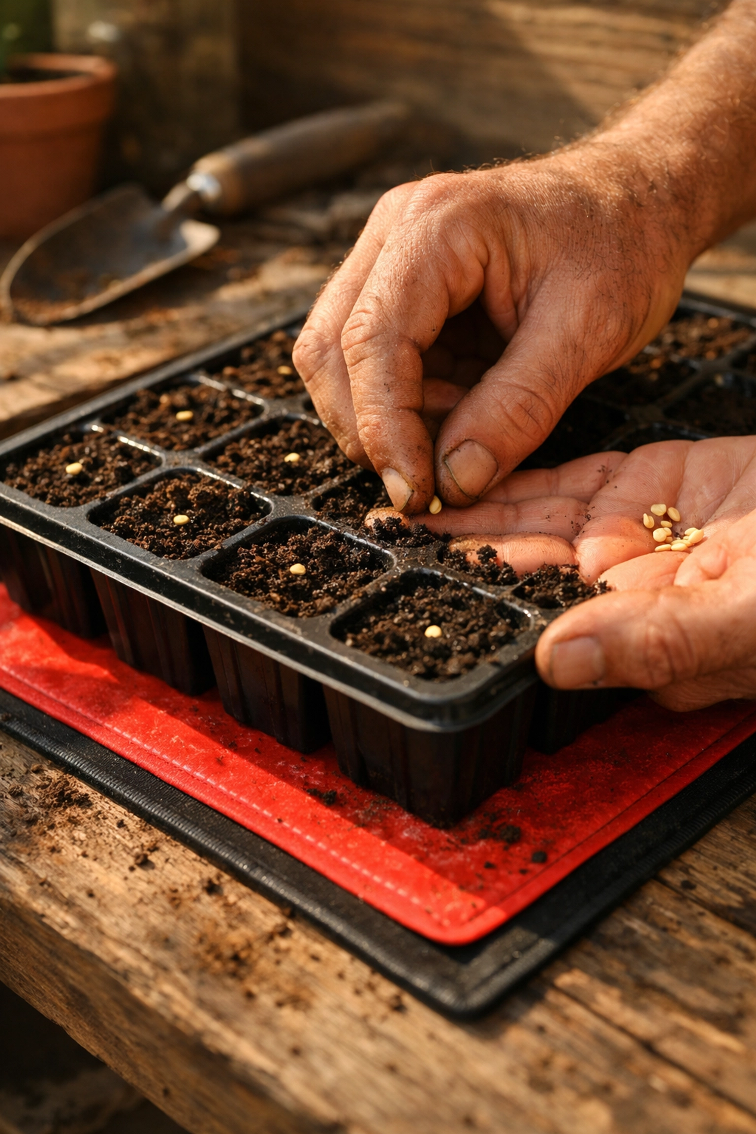 Planting ghost pepper seeds in seed tray with heat mat for optimal germination