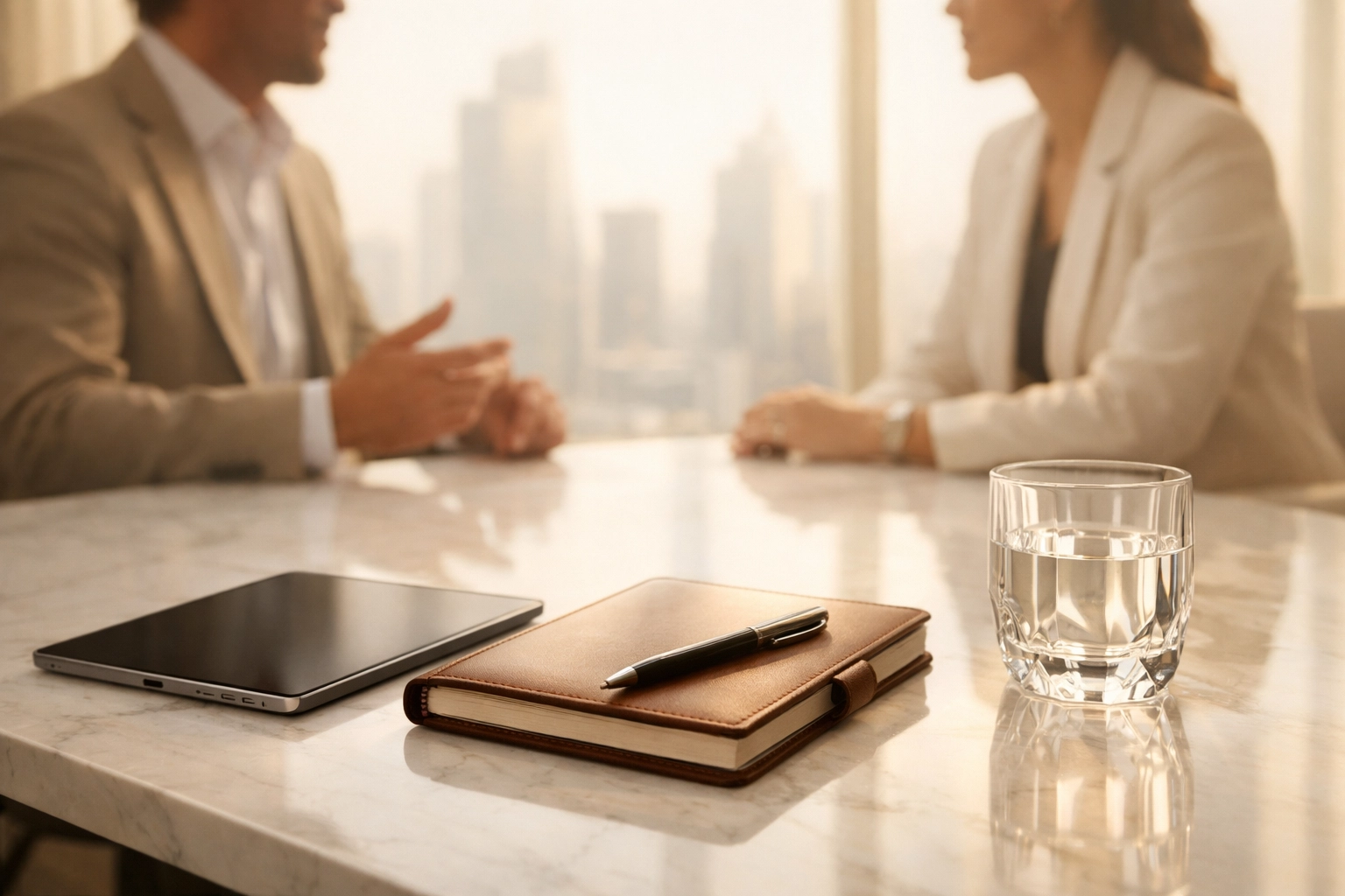 Investment professionals in a strategy session, demonstrating corporate finance expertise for Middle East portfolios.