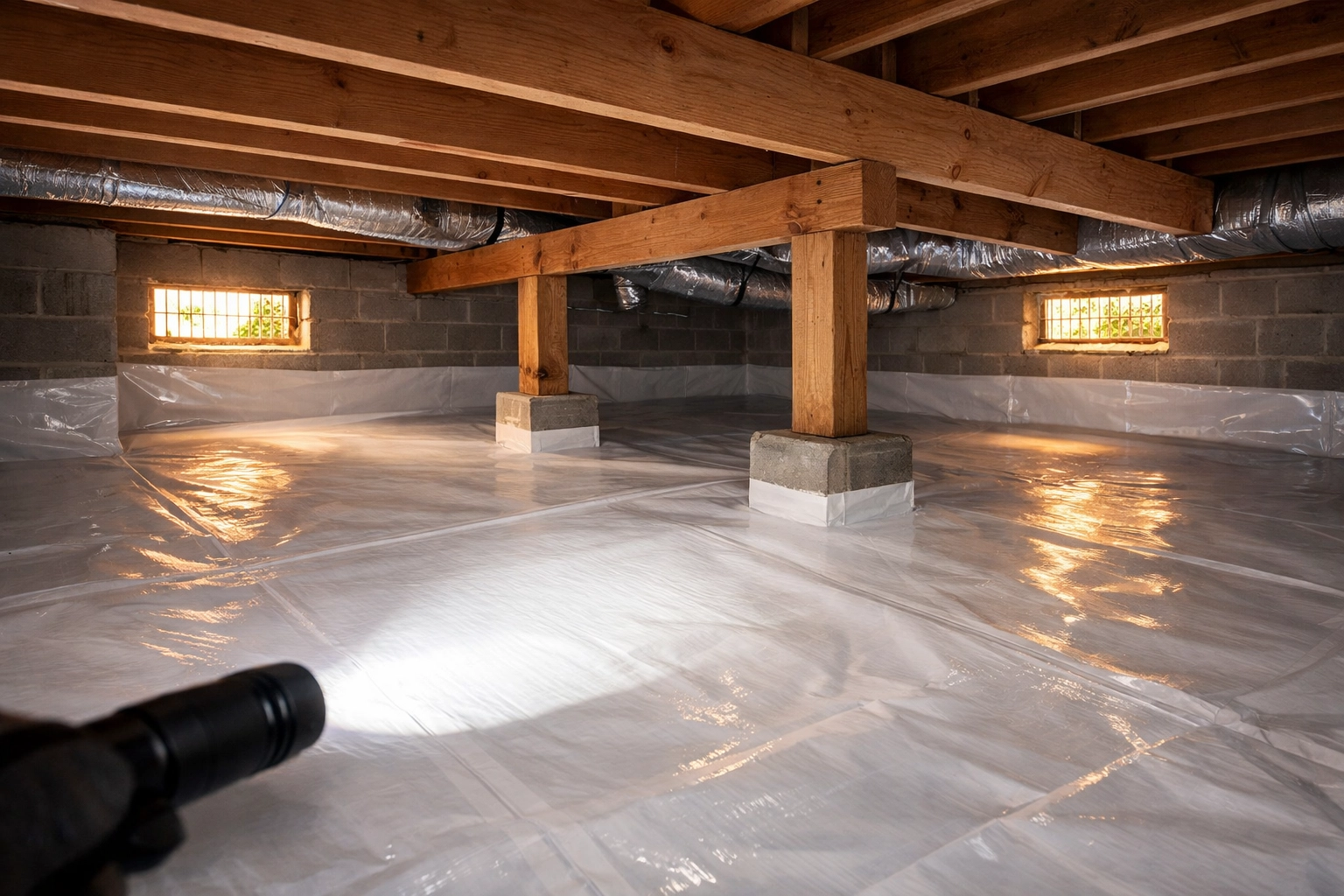 Well-maintained crawlspace with proper moisture barrier and ventilation in Upstate SC home