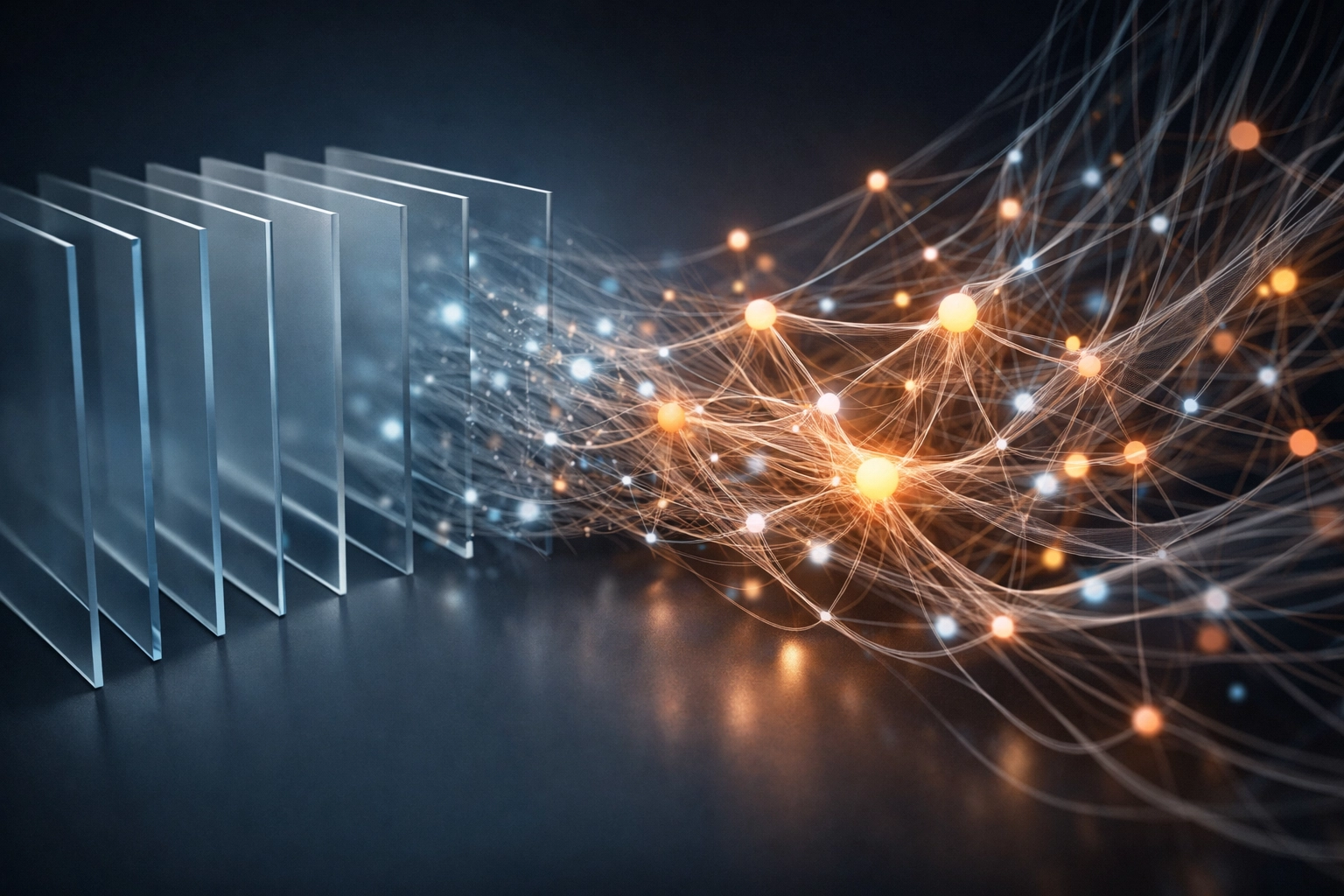 Visualizing the shift from traditional linear search results to a multi-directional AI search and GEO network for B2B marketing.