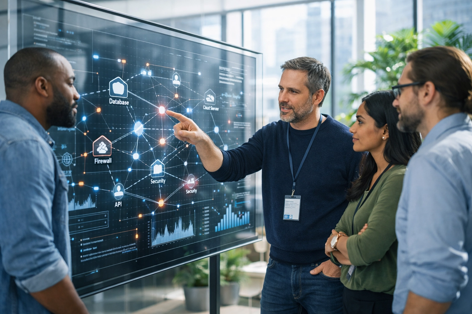 Professional team designing autonomous Agentic AI workflows for enterprise ServiceNow implementation.