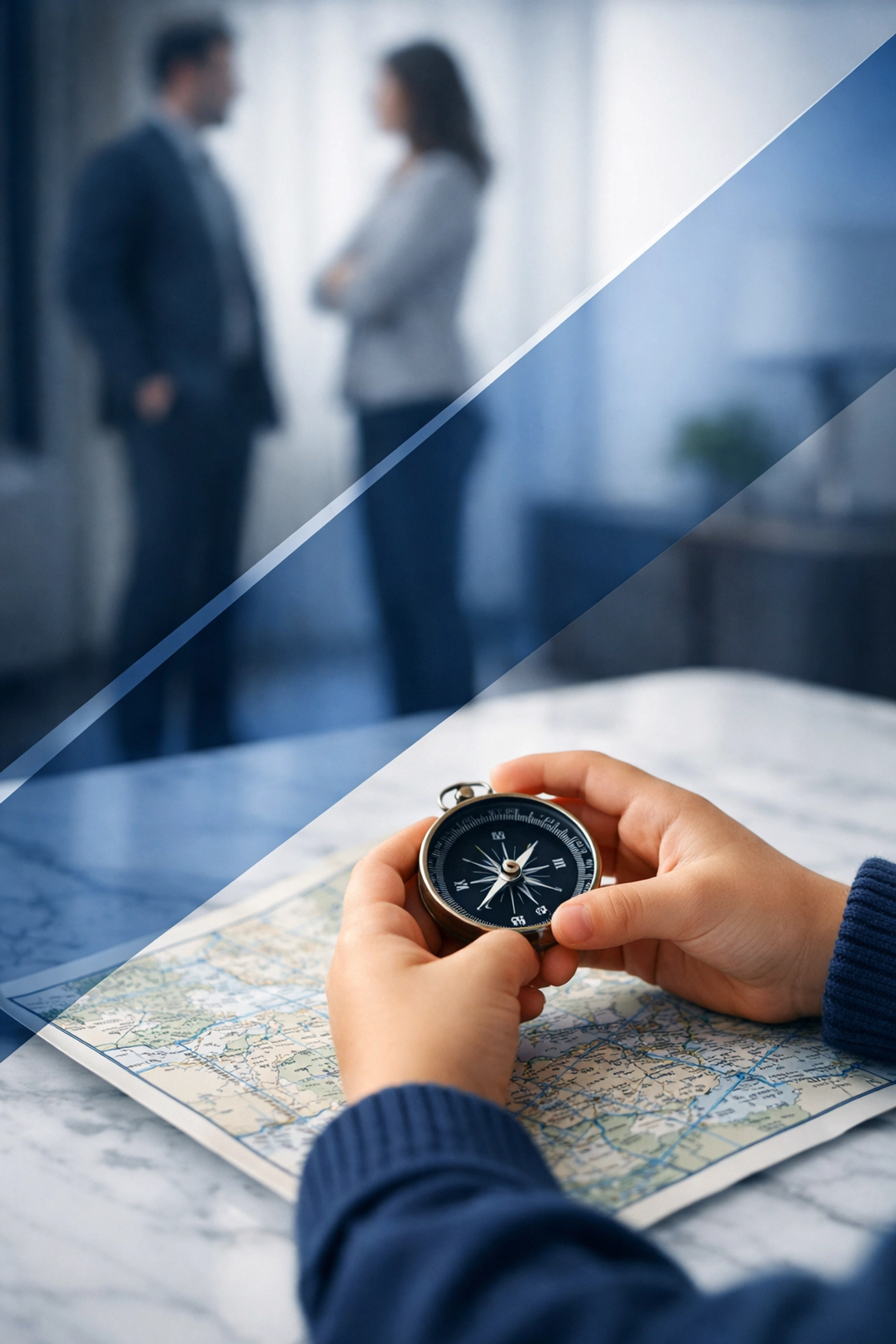 Child holding a compass over a map, representing legal guidance for Hampton Roads custody cases.