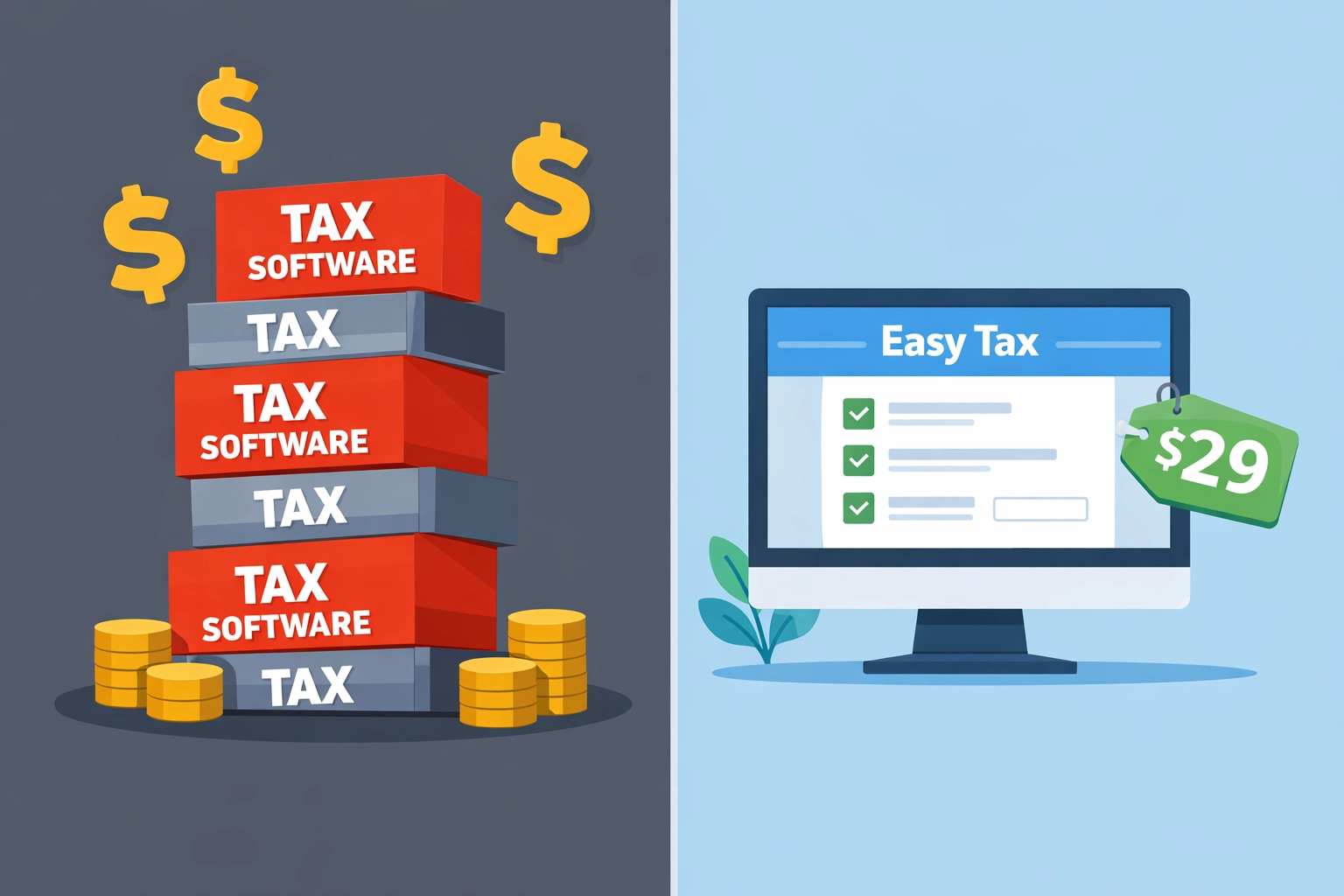 Comparison of affordable vs expensive tax software options showing cost savings