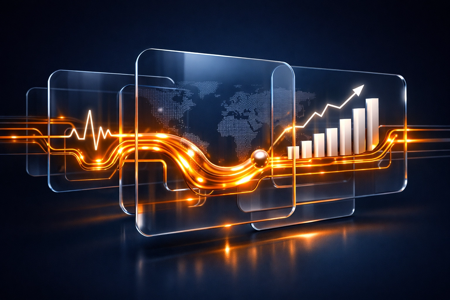 Abstract visualization of rising global energy prices and oil market trends impacting inflation and mortgage rates.