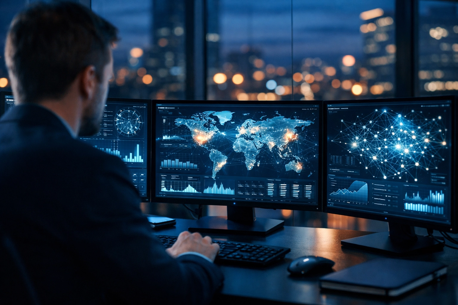 Data analyst analyzing Dakdan Worldwide multi-sector media ecosystem data for transportation and travel integration.