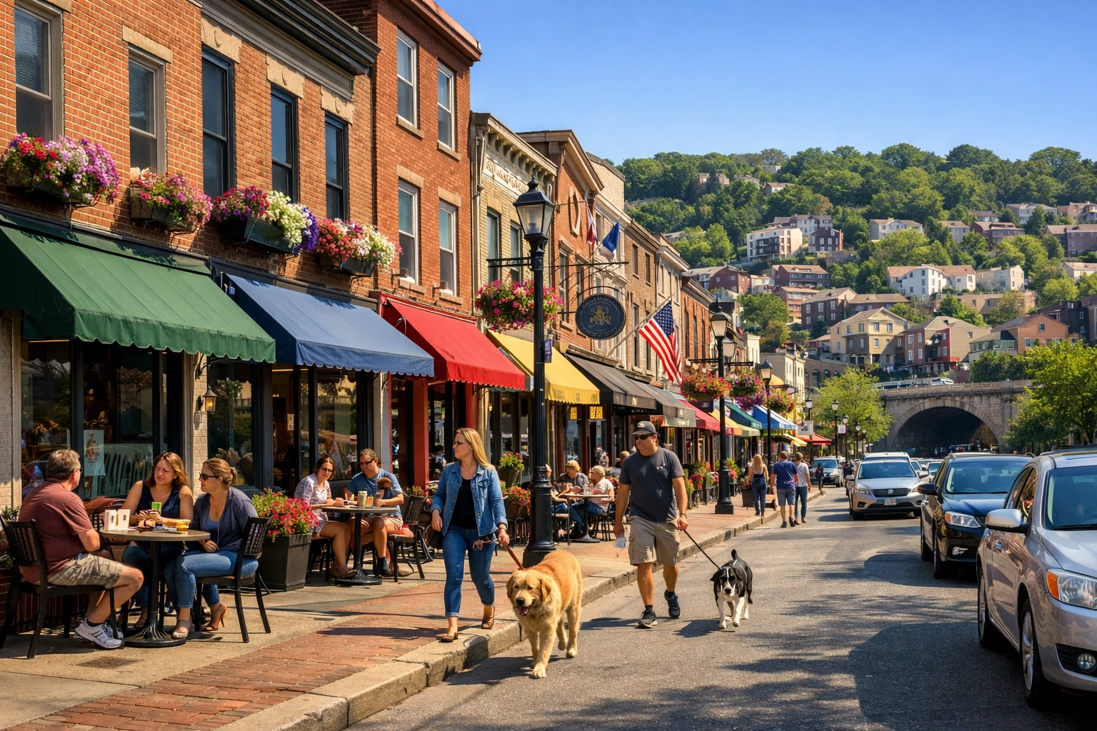 Historic storefronts and cafes on Main Street in Manayunk, showcasing Philadelphia's walkable hilltop neighborhood. Historic storefronts and cafes on Main Street in Manayunk, showcasing Philadelphia's walkable hilltop neighborhood.