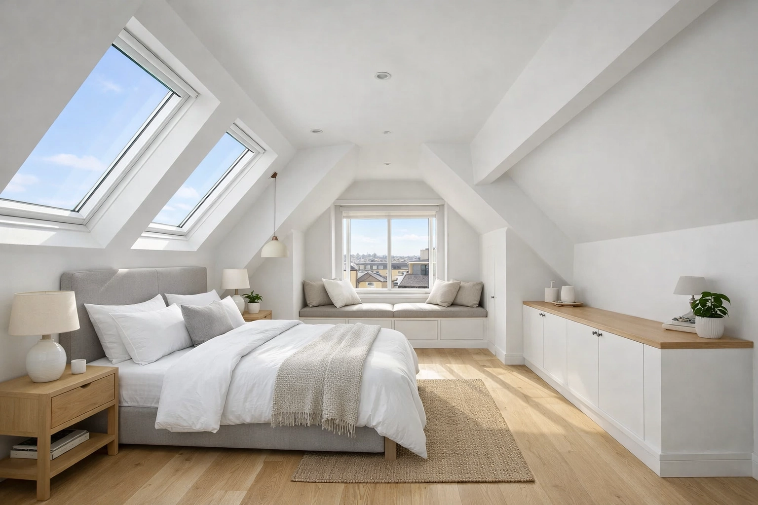 Modern dormer loft conversion in a London HMO featuring natural light and premium interior design.