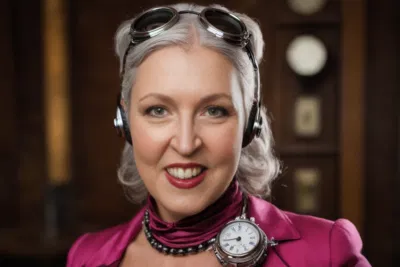 Professional woman with silver hair in a magenta suit embodying a friendly concierge approach