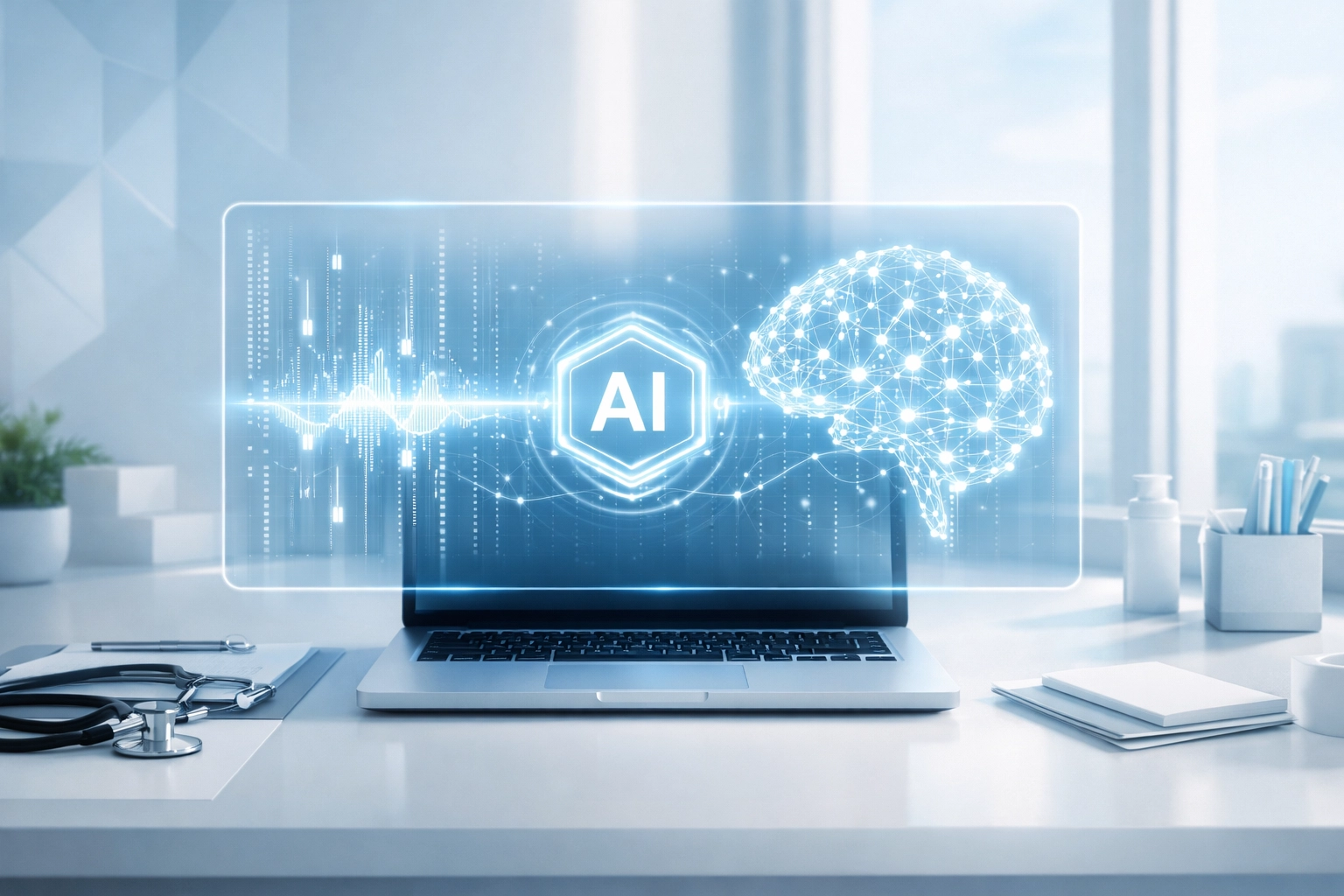 AI healthcare technology displaying HIPAA-compliant patient data management systems