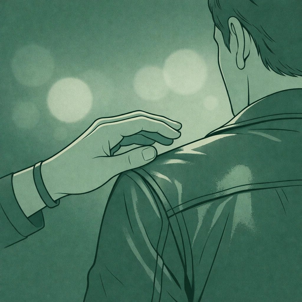 Close-up of hands showing consent culture in MM fetish community before touch