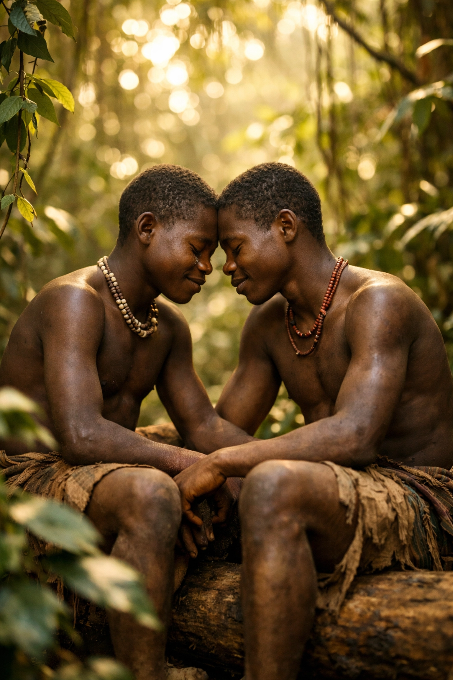 Two Baka men in tender embrace in Congo rainforest show resilience of LGBTQ+ love