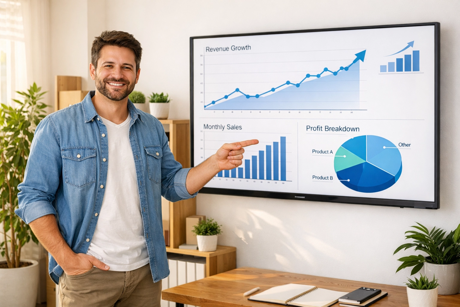 Business owner reviewing financial reports showing benefits of organized bookkeeping practices Business owner reviewing financial reports showing benefits of organized bookkeeping practices