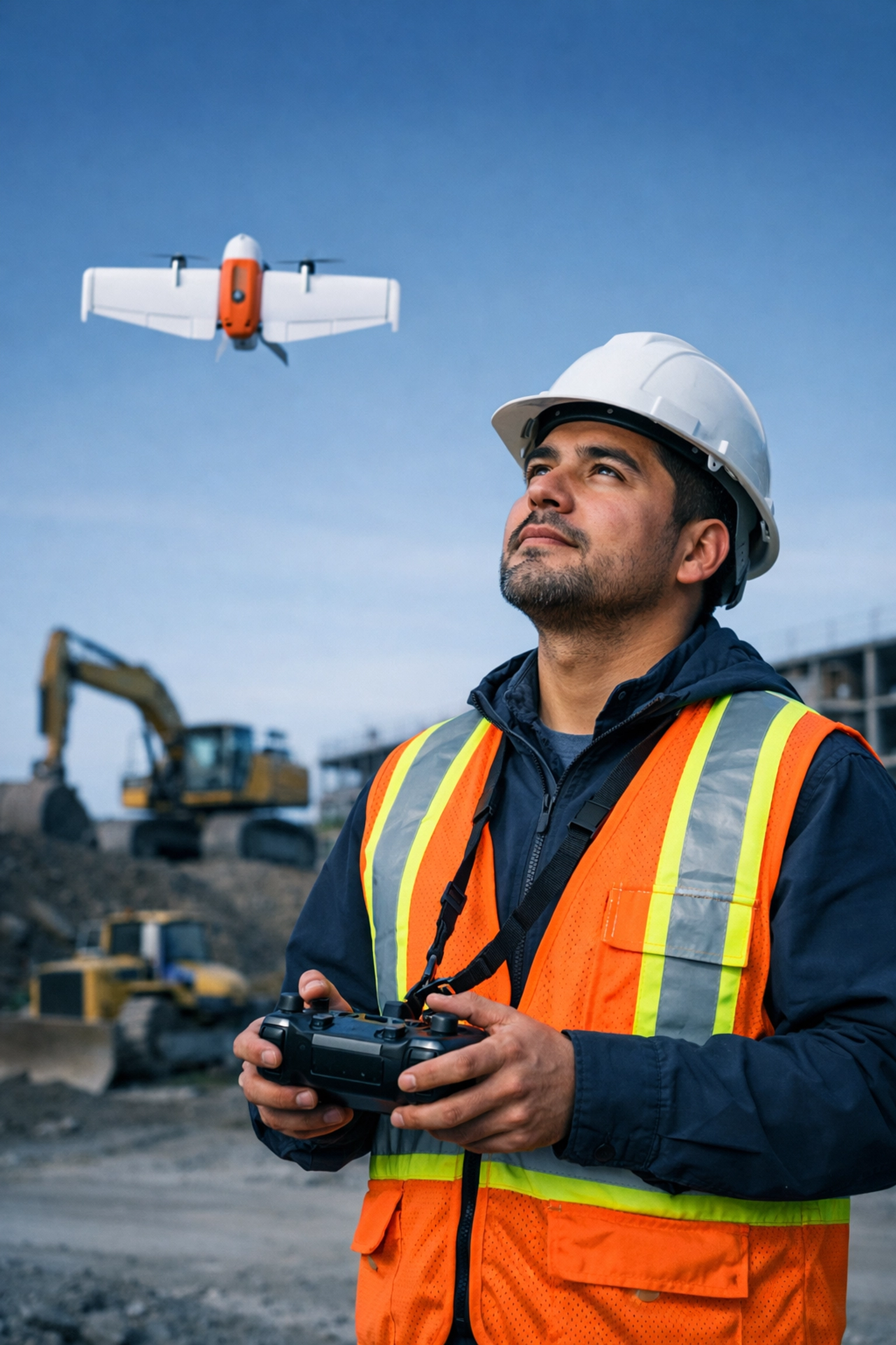 Drone pilot operating NDAA-compliant mapping drone on Tennessee construction jobsite