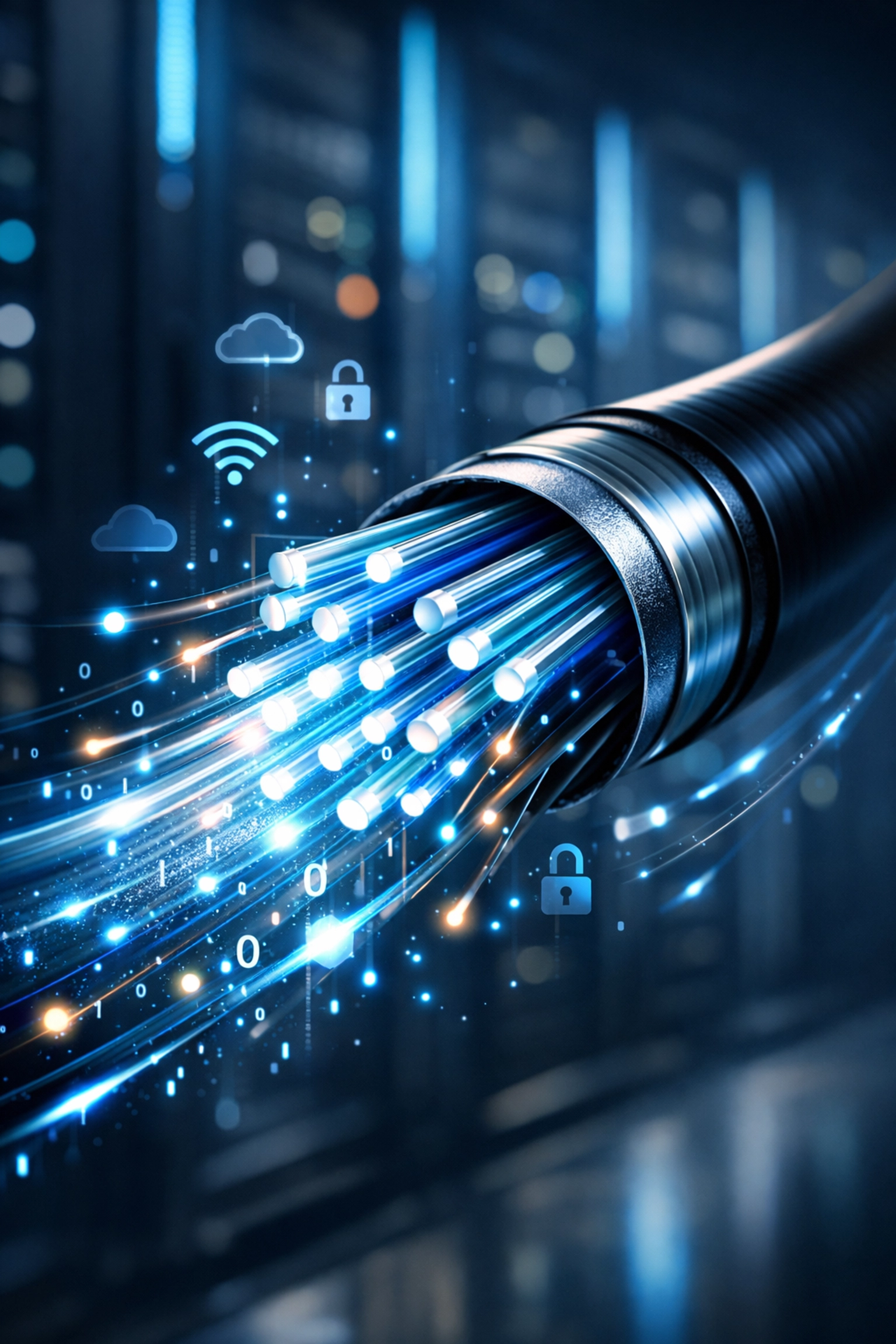 Detailed view of fiber optic cables essential for reliable business network connectivity.