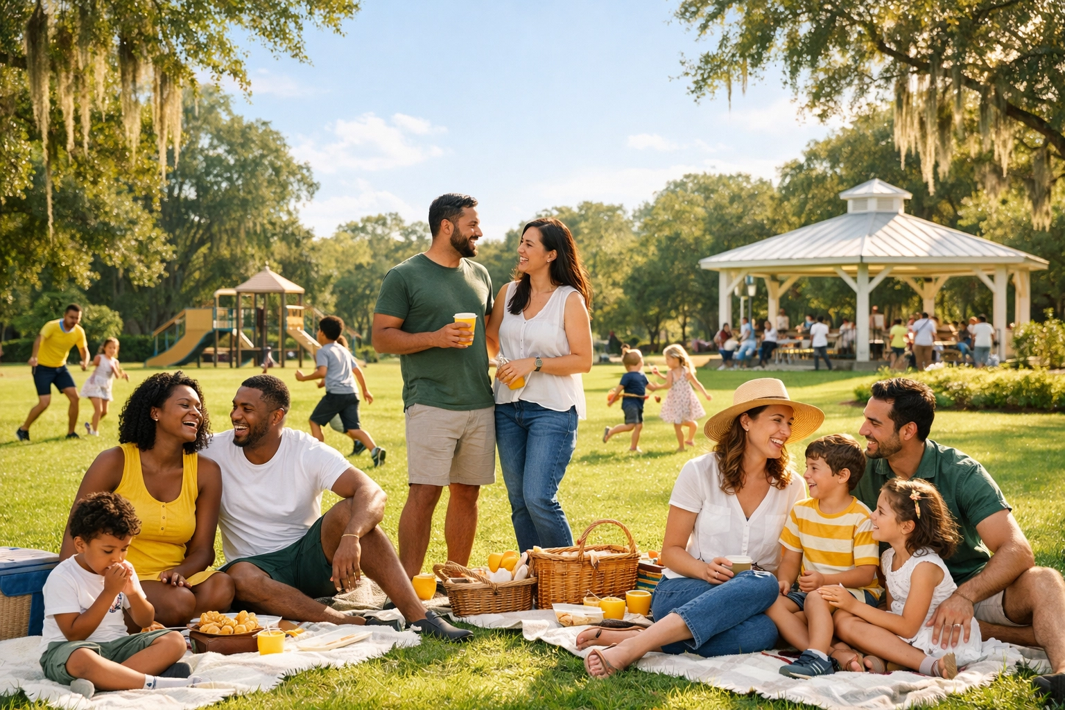 Diverse families outdoors, reflecting Sunflower Counseling Center's mission for affordable Georgia therapy.