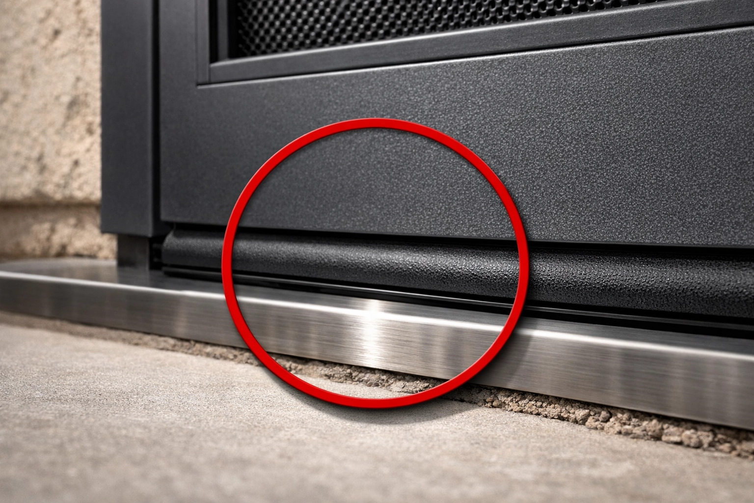 A properly sealed door threshold designed to keep scorpions and pests out of an Arizona house.