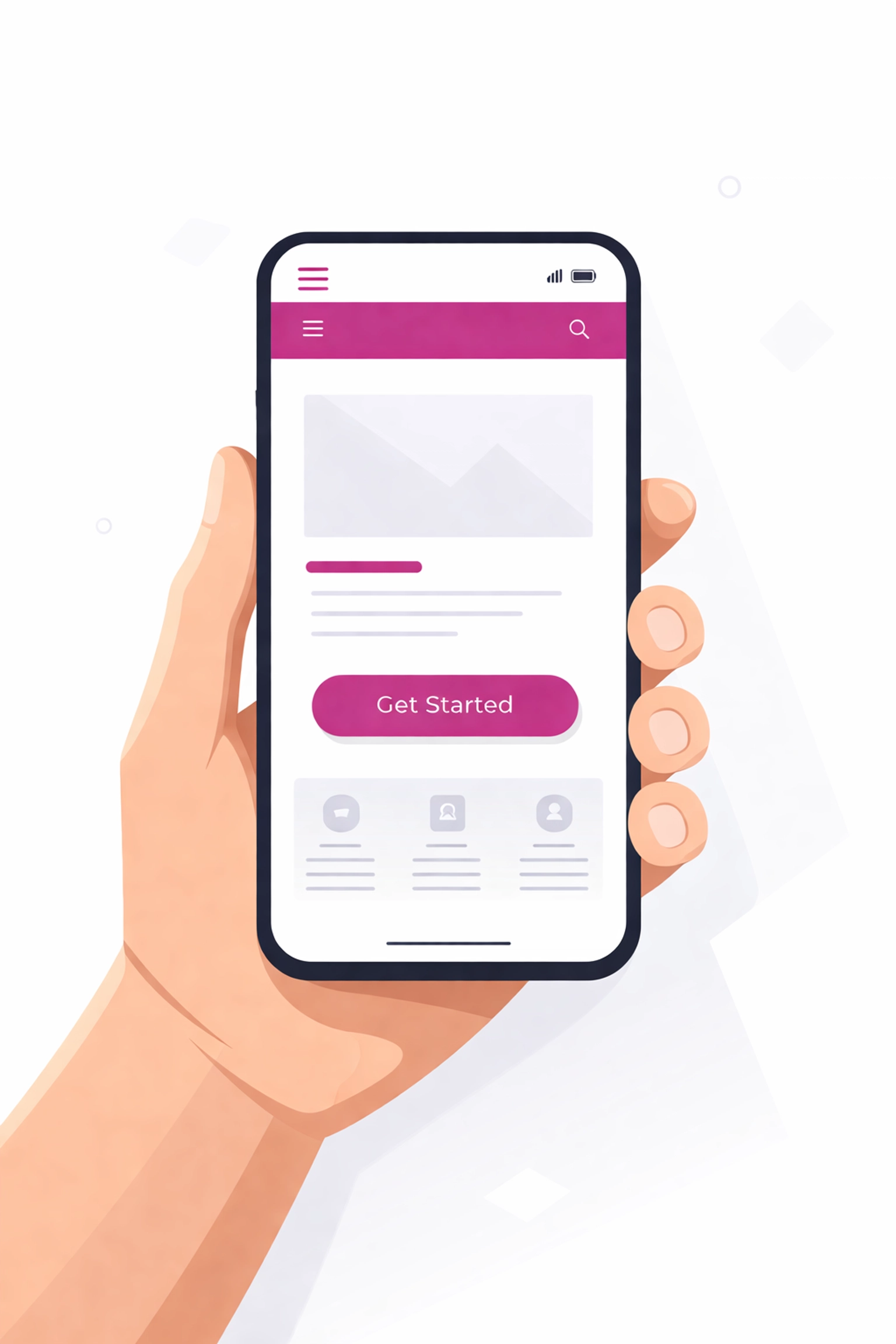 Smartphone displaying mobile-friendly website with prominent call-to-action button for lead generation