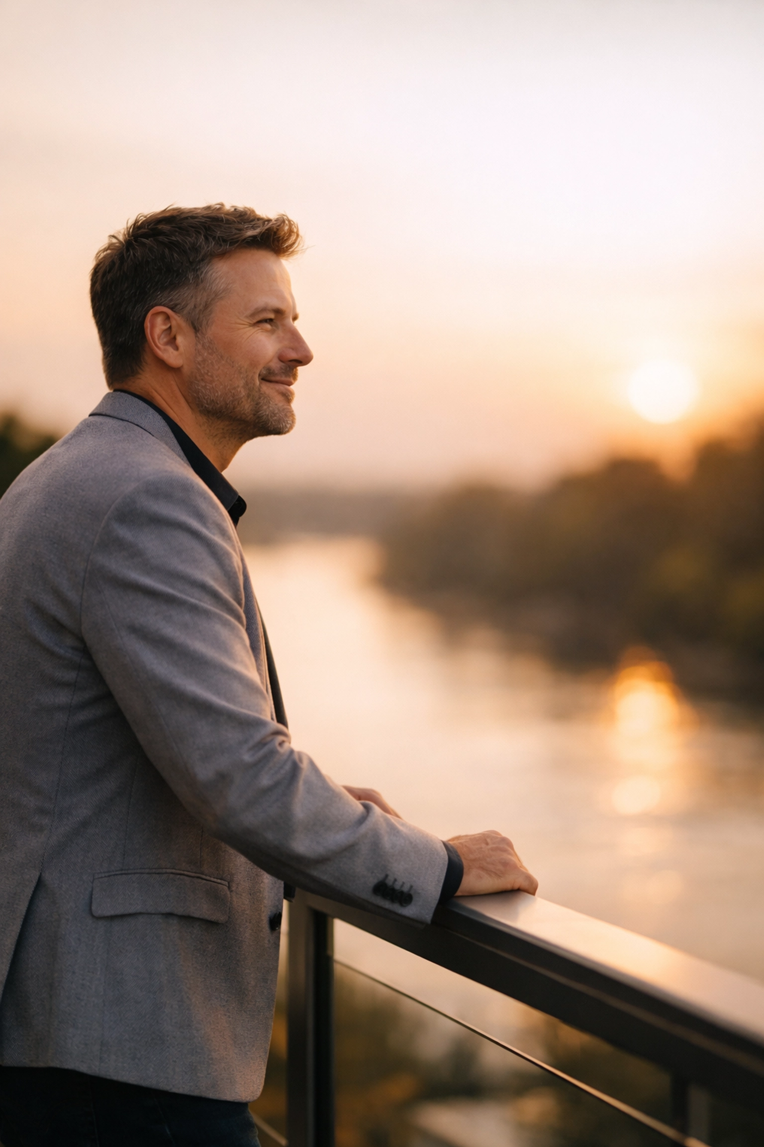 Business owner looking over a Mississippi landscape, signifying a successful transition and exit strategy.