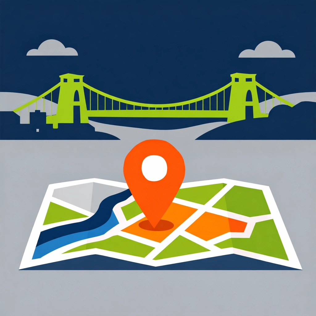 Local map pin and Clifton Suspension Bridge illustration highlighting expert locksmith services across Bristol.