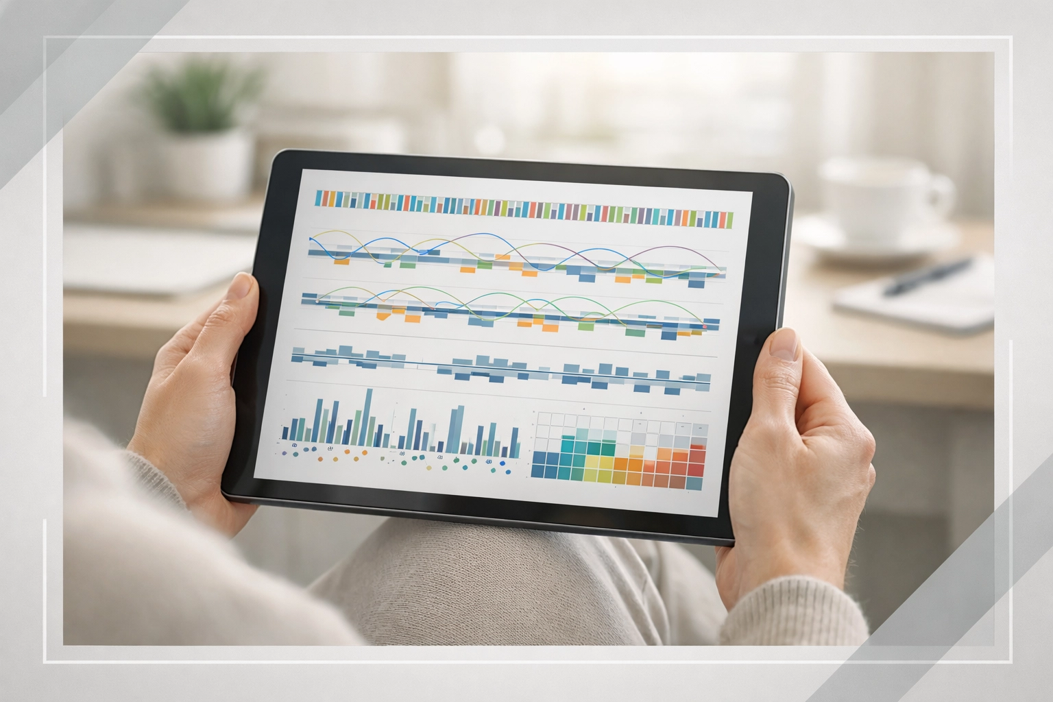 Patient reviewing accurate DNA test results on a tablet in their home office for personalized healthcare.