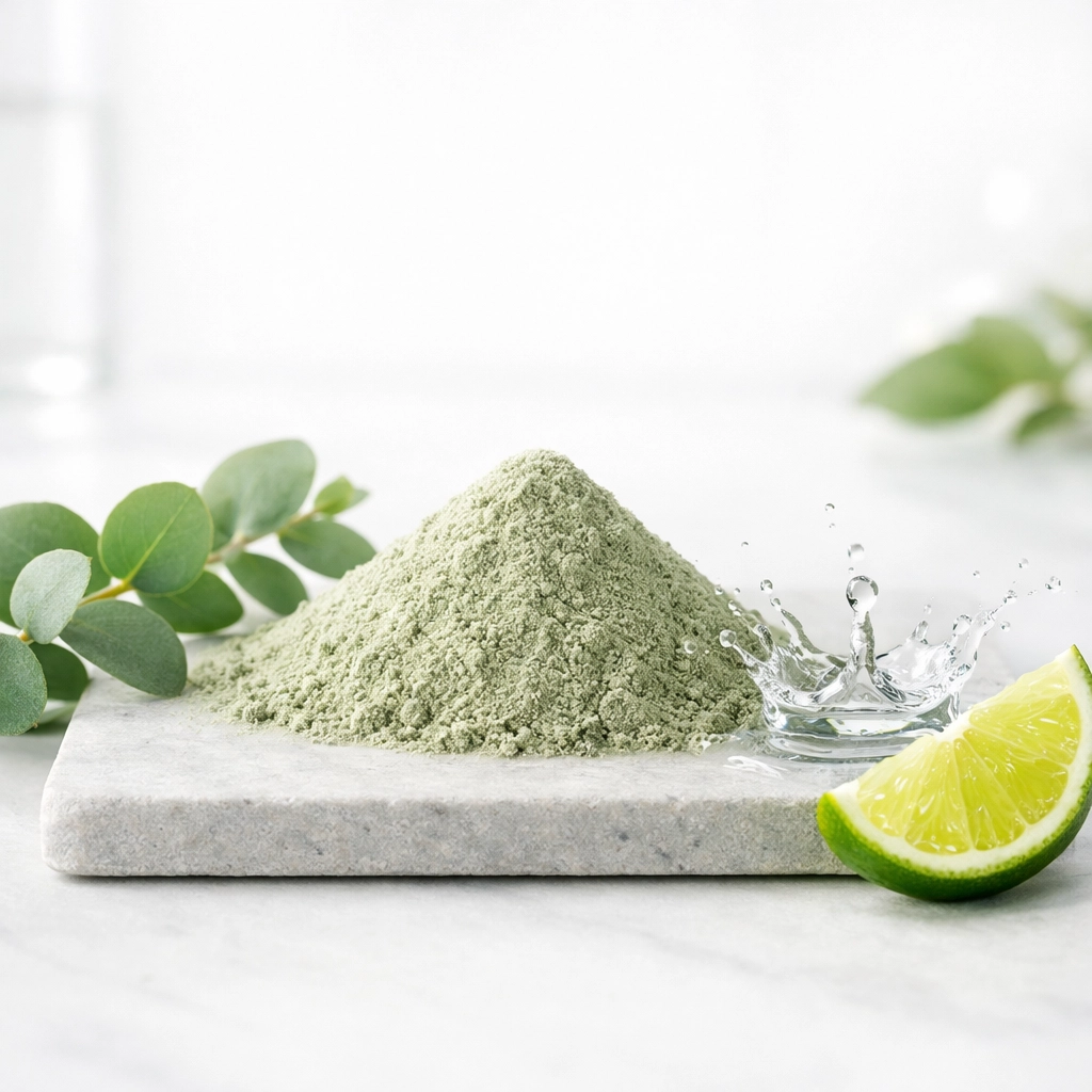 Raw French green clay and fresh botanicals used in non-toxic natural deodorant for active kids.