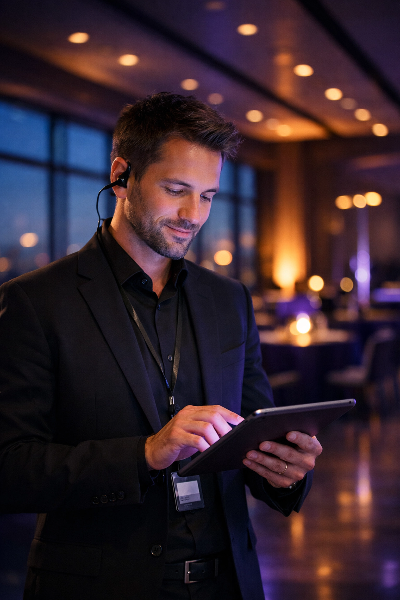 Professional event operator using Pictor software to manage a high-end AI photo booth activation.