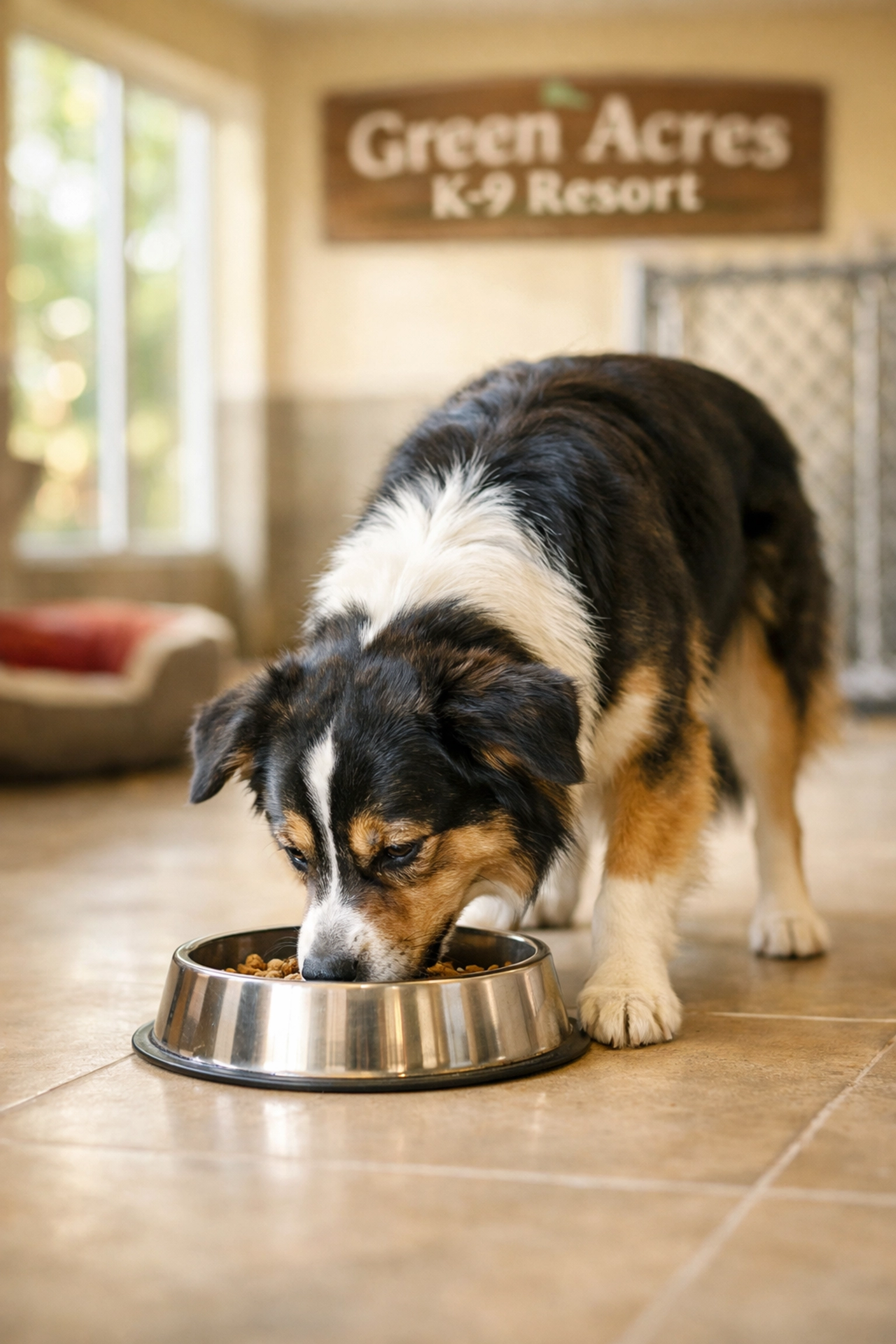 Dog at scheduled feeding time showing benefits of consistent routine