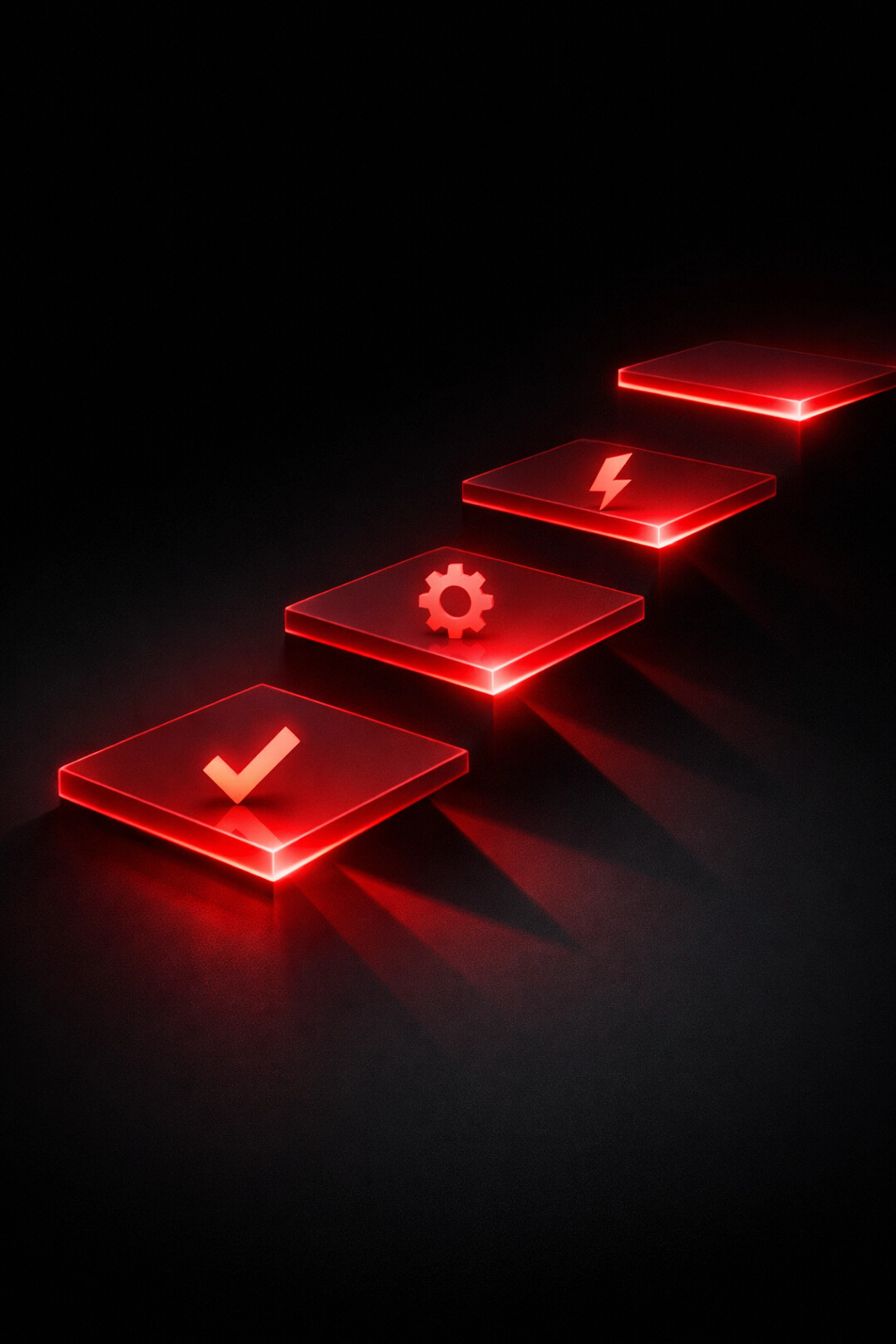 Red geometric steps symbolizing actionable search engine optimization strategies for small businesses.