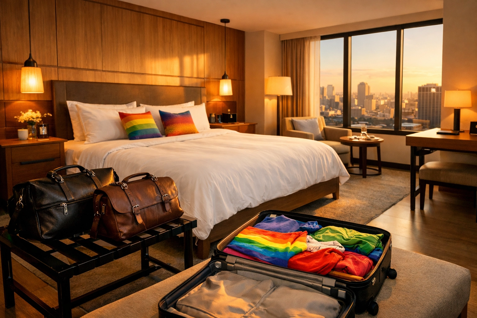 Inclusive hotel room with modern amenities for LGBTQ+ travelers