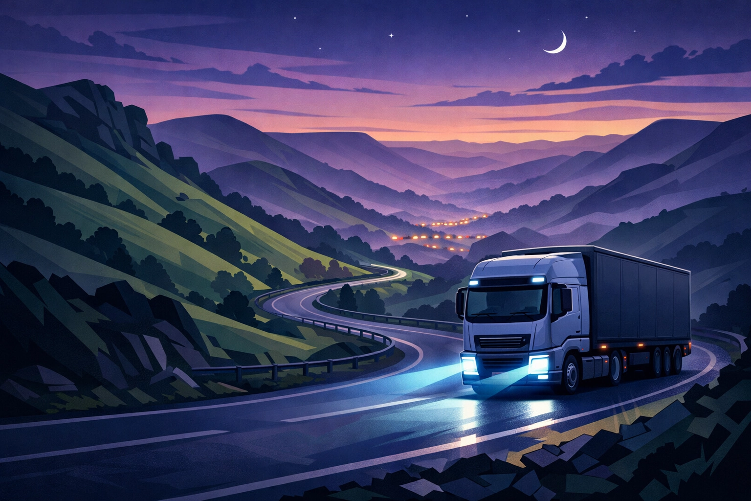 Class 1 driver navigating a heavy goods vehicle through a scenic Peak District route in the North West.