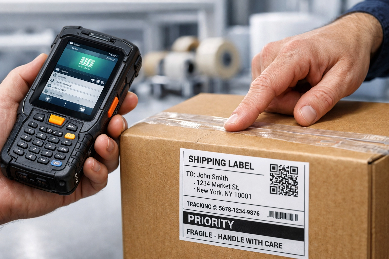 Quality audit of a shipping carton using a digital scanner for professional 3pl fulfillment services.