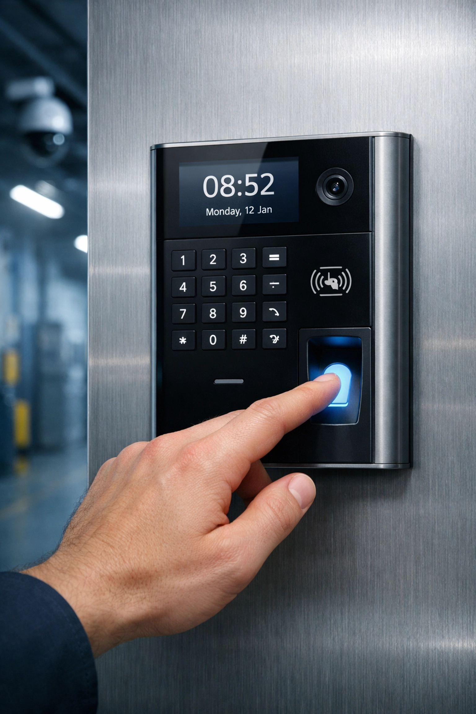 Biometric access control system protecting warehouse from cargo theft