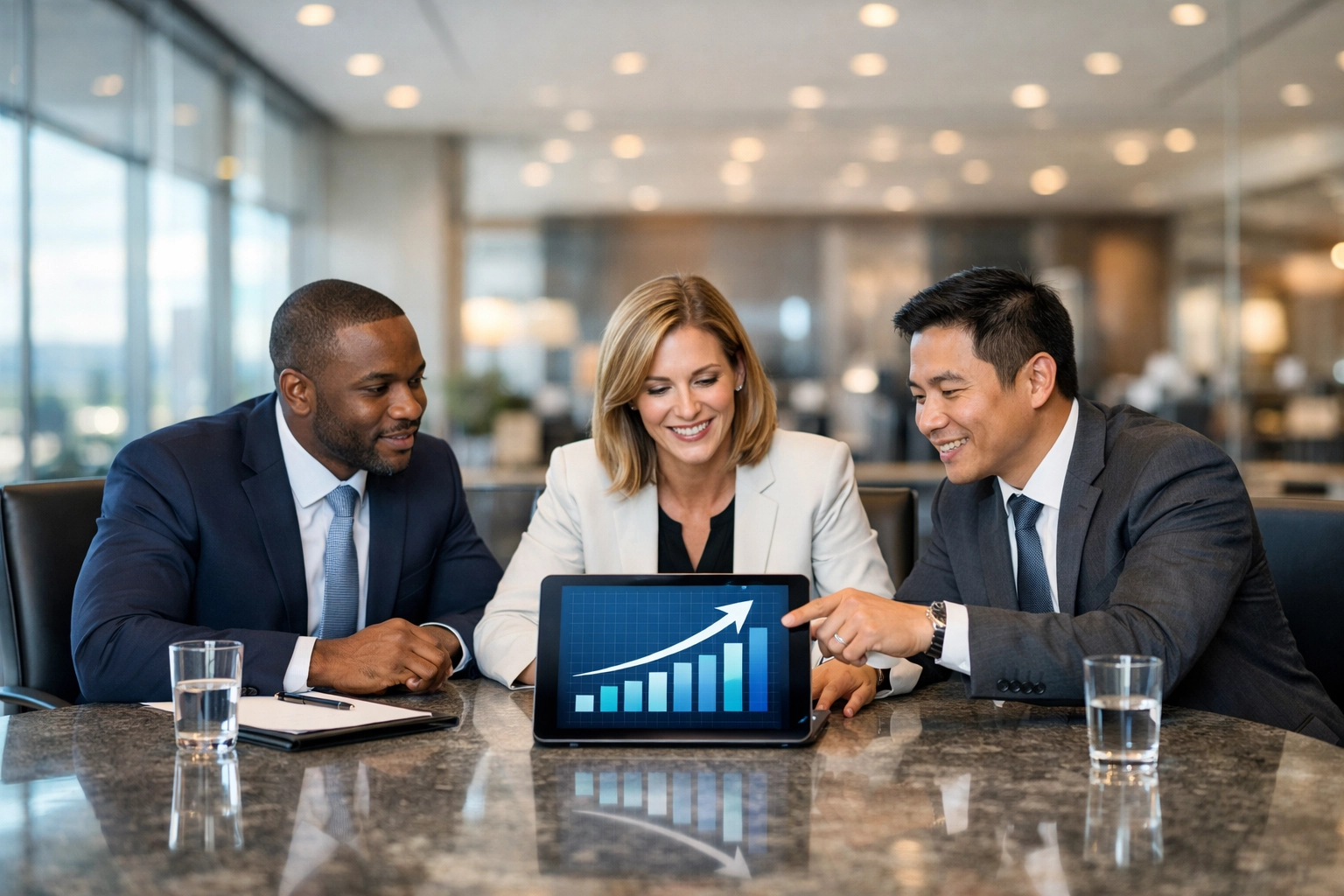 North Carolina professionals analyzing a growth chart for expert business valuation services.