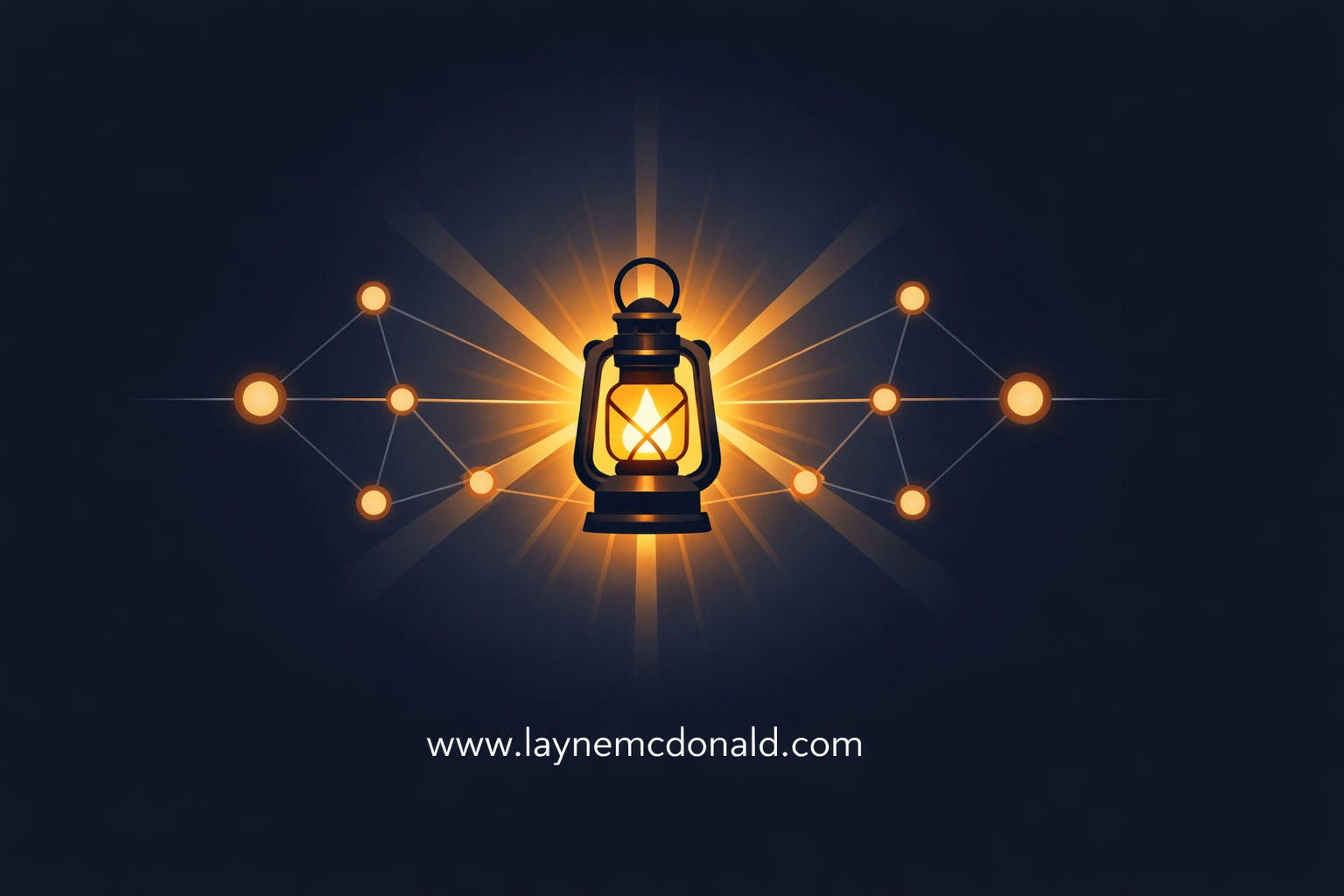 Minimalist illustration of a lantern illuminating a network, symbolizing clear and transparent leadership vision.