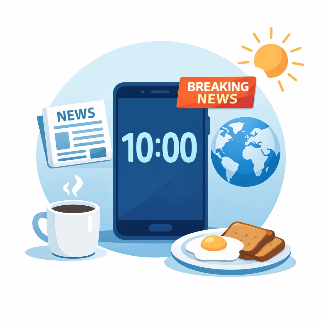 Smartphone timer set for 10 minutes to limit morning news reading time