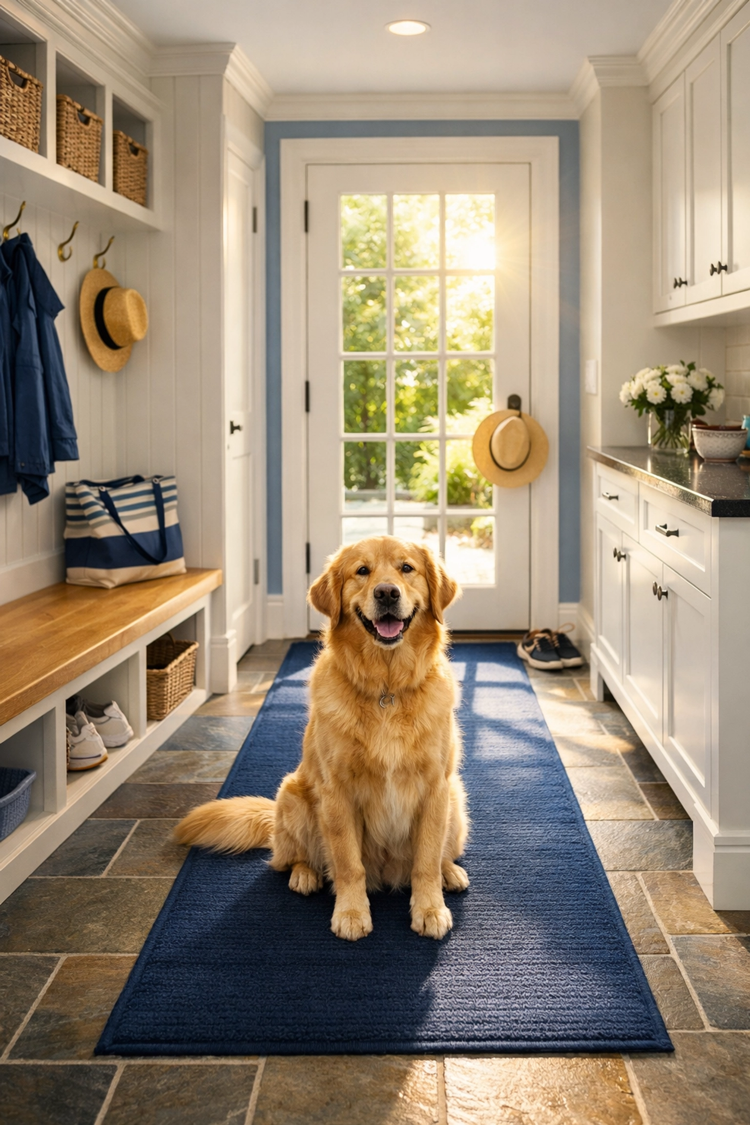 Pet-friendly entryway in Bolton MA with sparkling tile floors after a Deep Cleaning Bolton MA.