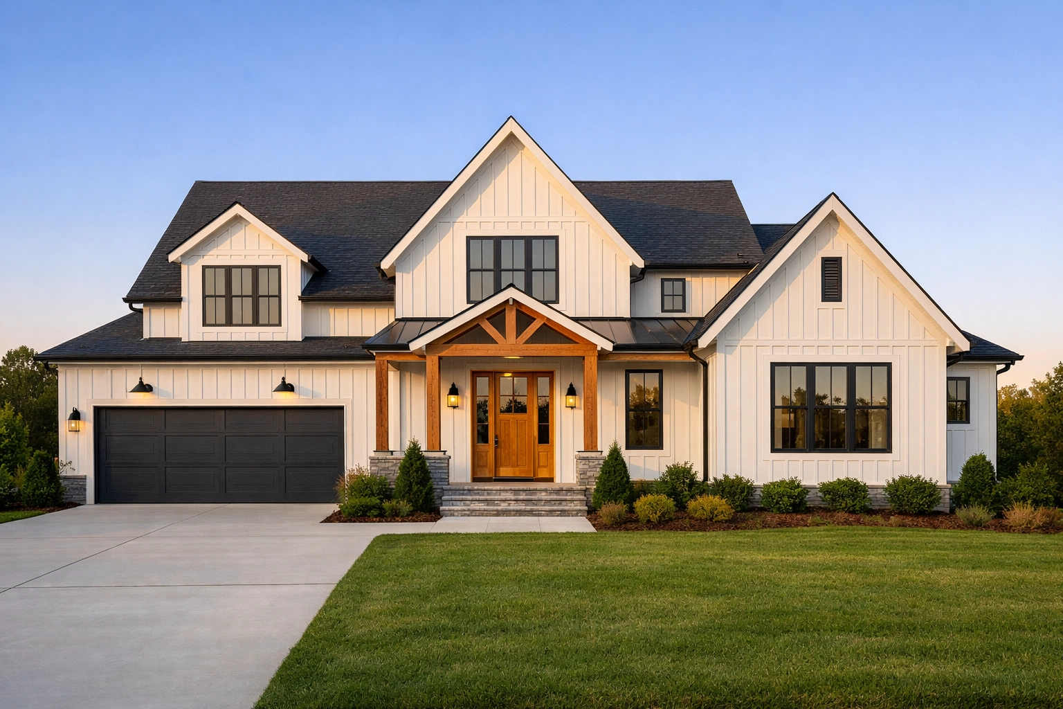 Modern farmhouse new construction in the Triangle NC area, highlighting architectural style for sellers. Modern farmhouse new construction in the Triangle NC area, highlighting architectural style for sellers.