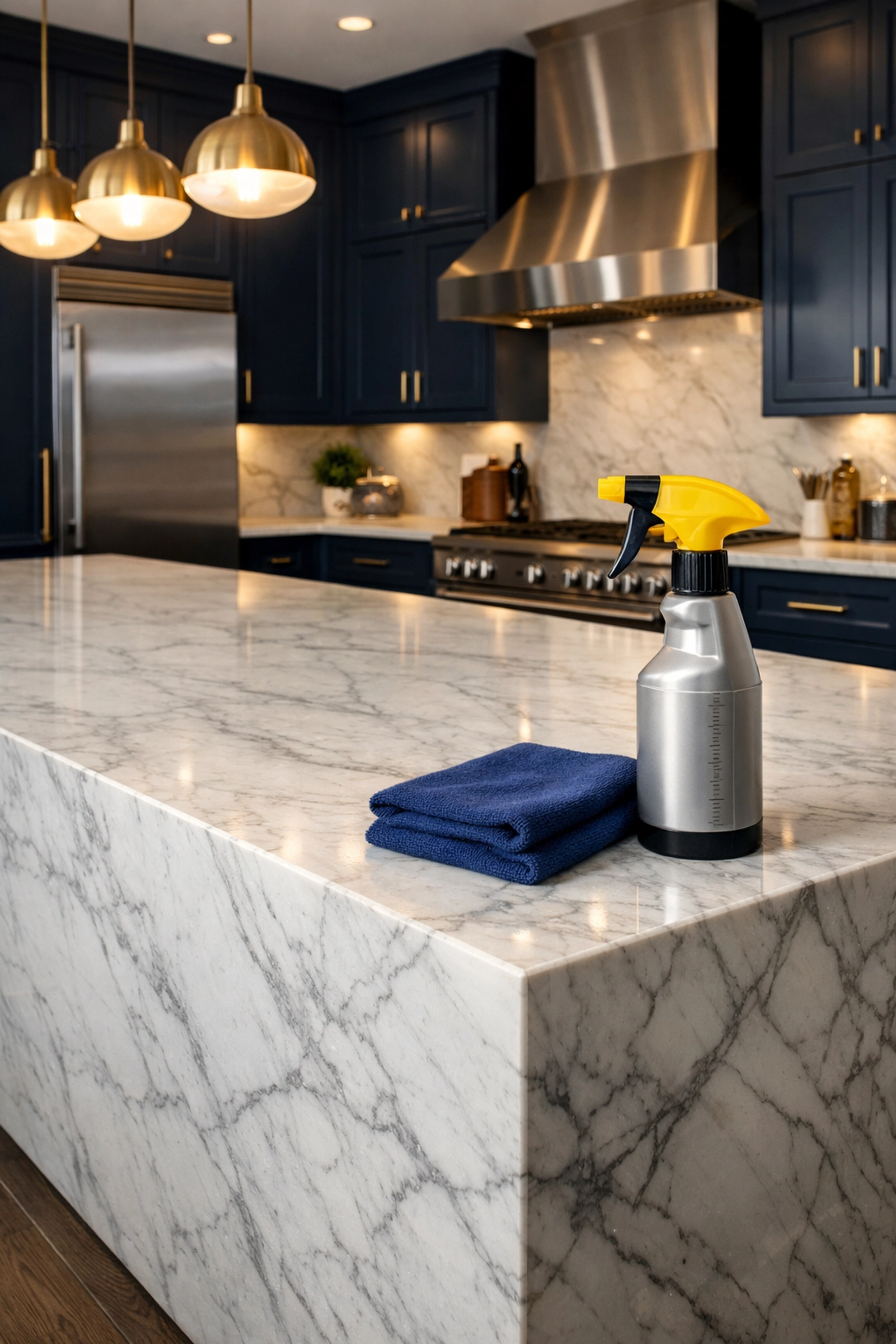 Sparkling marble kitchen island in a Westford home after a professional deep cleaning session.