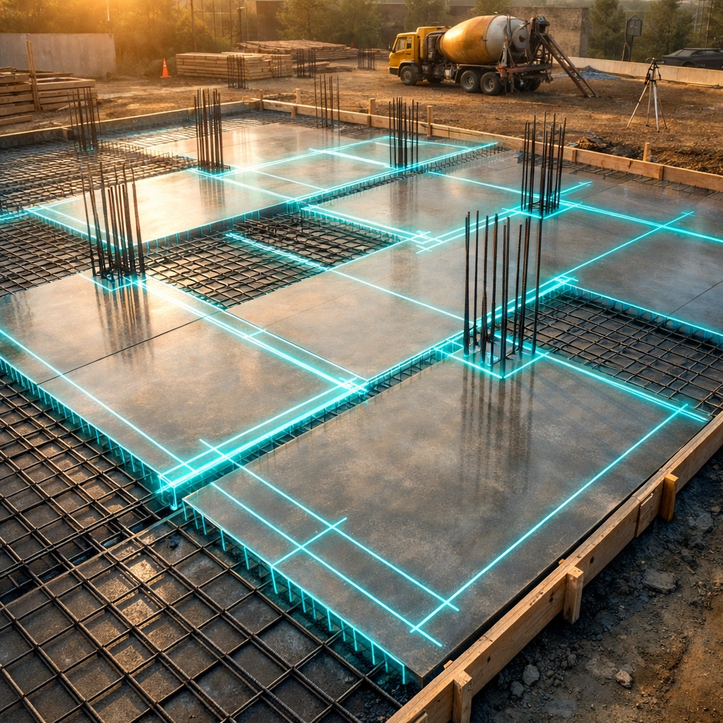 Building foundation with digital blueprints representing startup compliance and business structure.