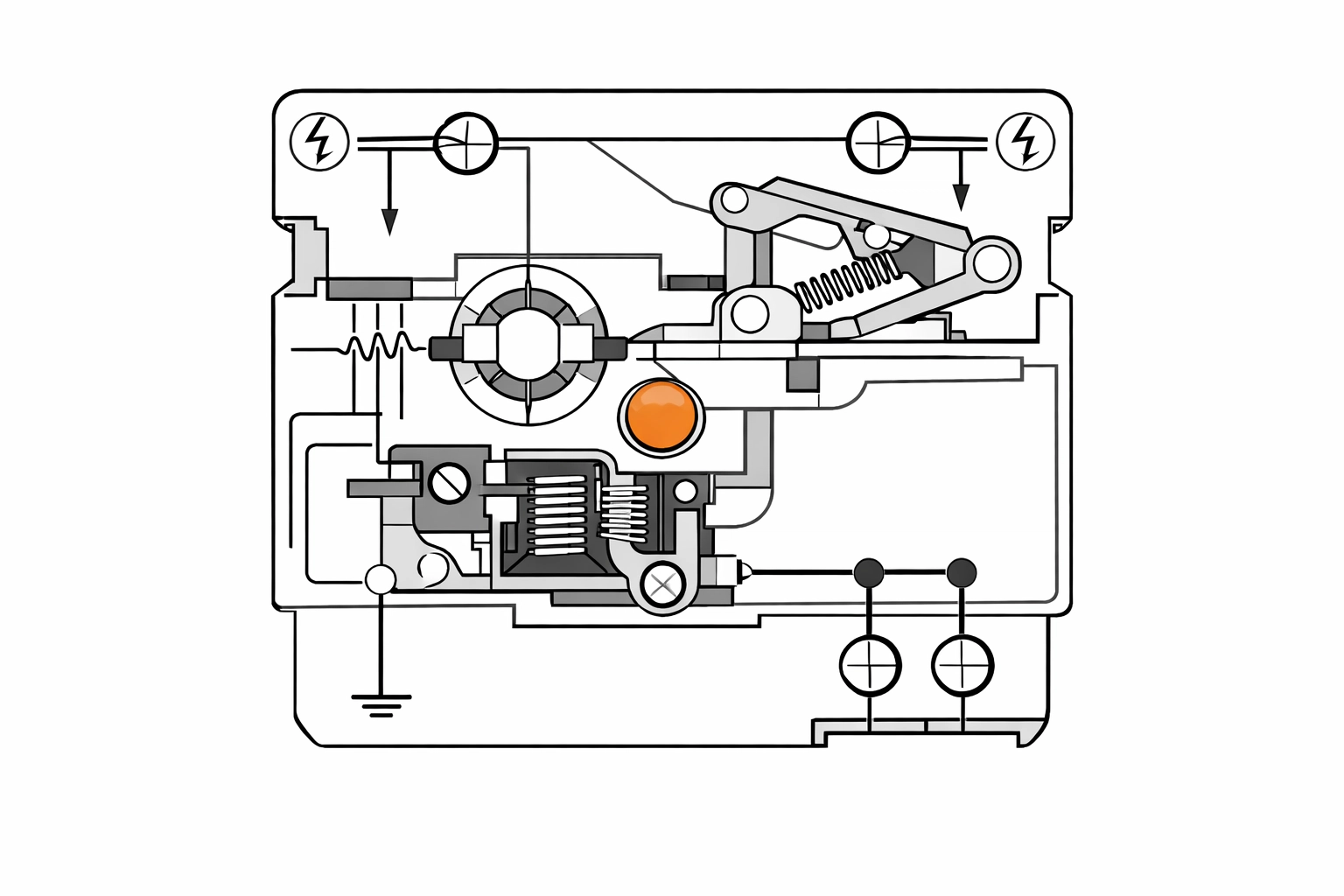 Technische Illustration eines FI-Schutzschalters zur Überprüfung der elektrischen Sicherheit beim E-Befund.
