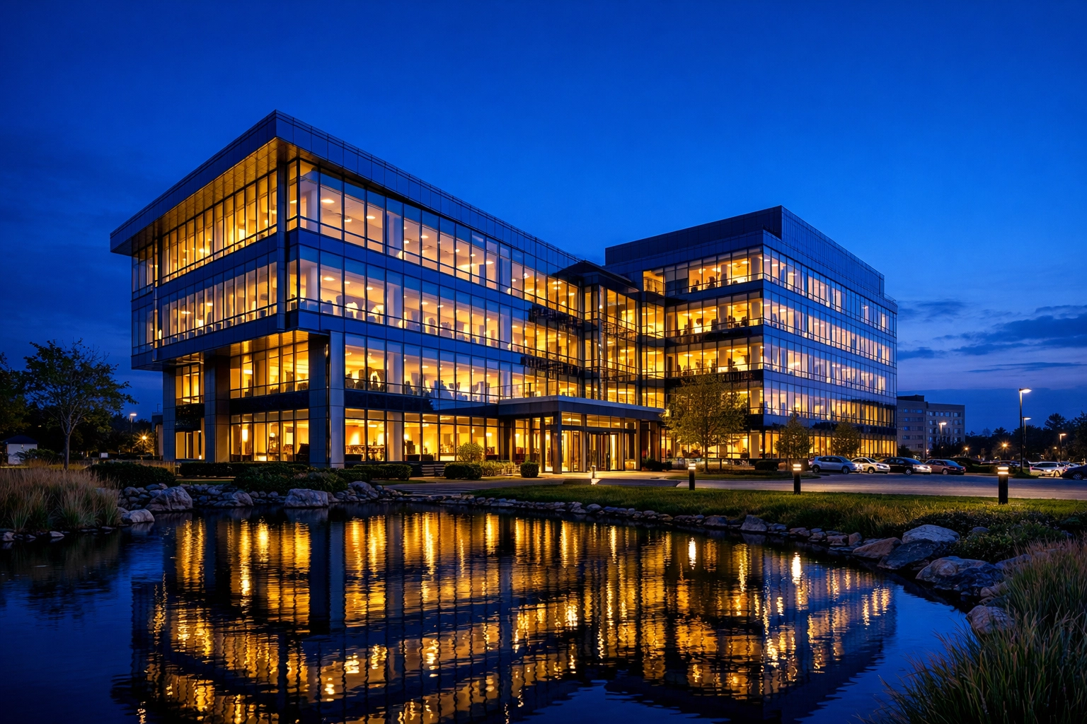 Modern commercial building in Massachusetts reflecting quality janitorial services Massachusetts.