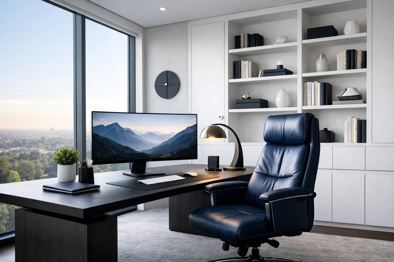 Organized home office with a clean desk, optimized by weekly house cleaning for better mental focus.