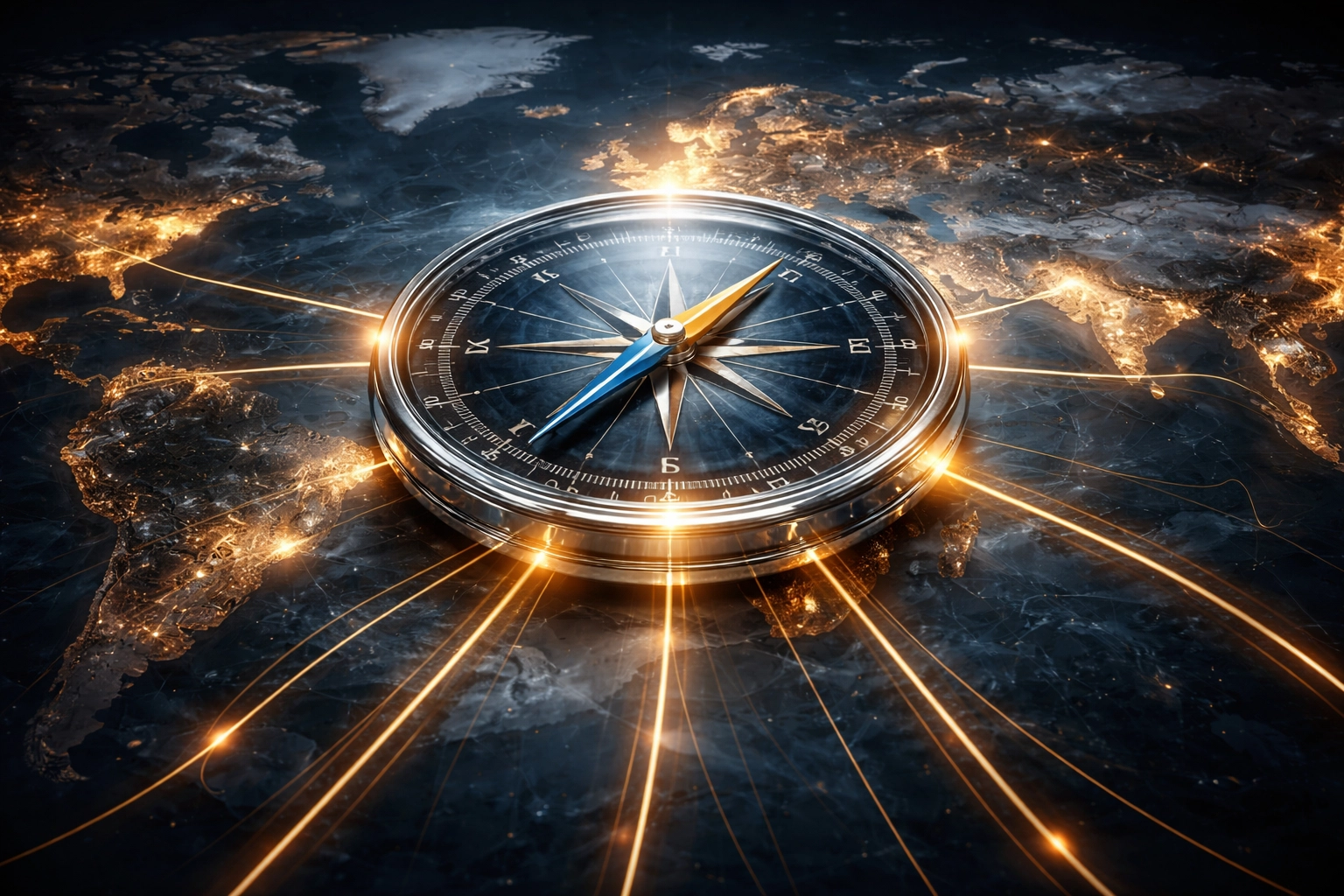 Glass compass over world map highlights global private equity diversification and strategic allocation.