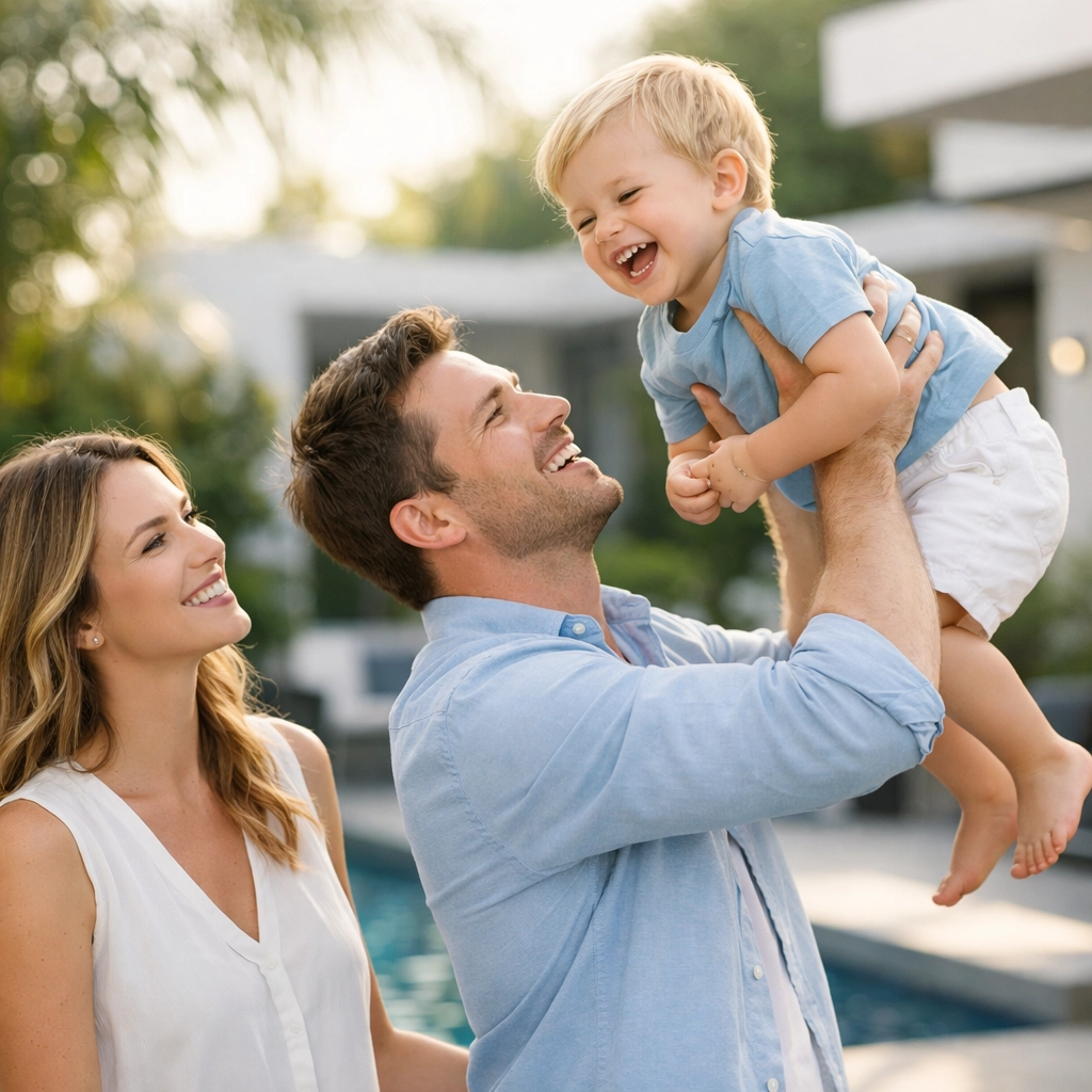 A young California family enjoying peace of mind and financial security through a life insurance policy.