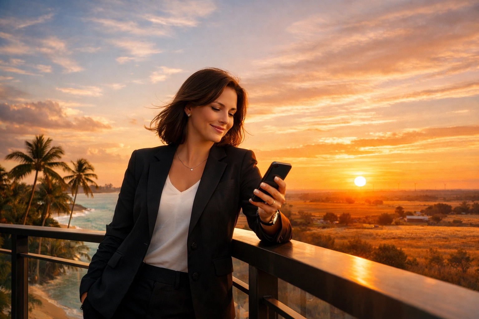 Mujer estudiando en la mejor escuela de bienes raíces Florida y Oklahoma desde su móvil.