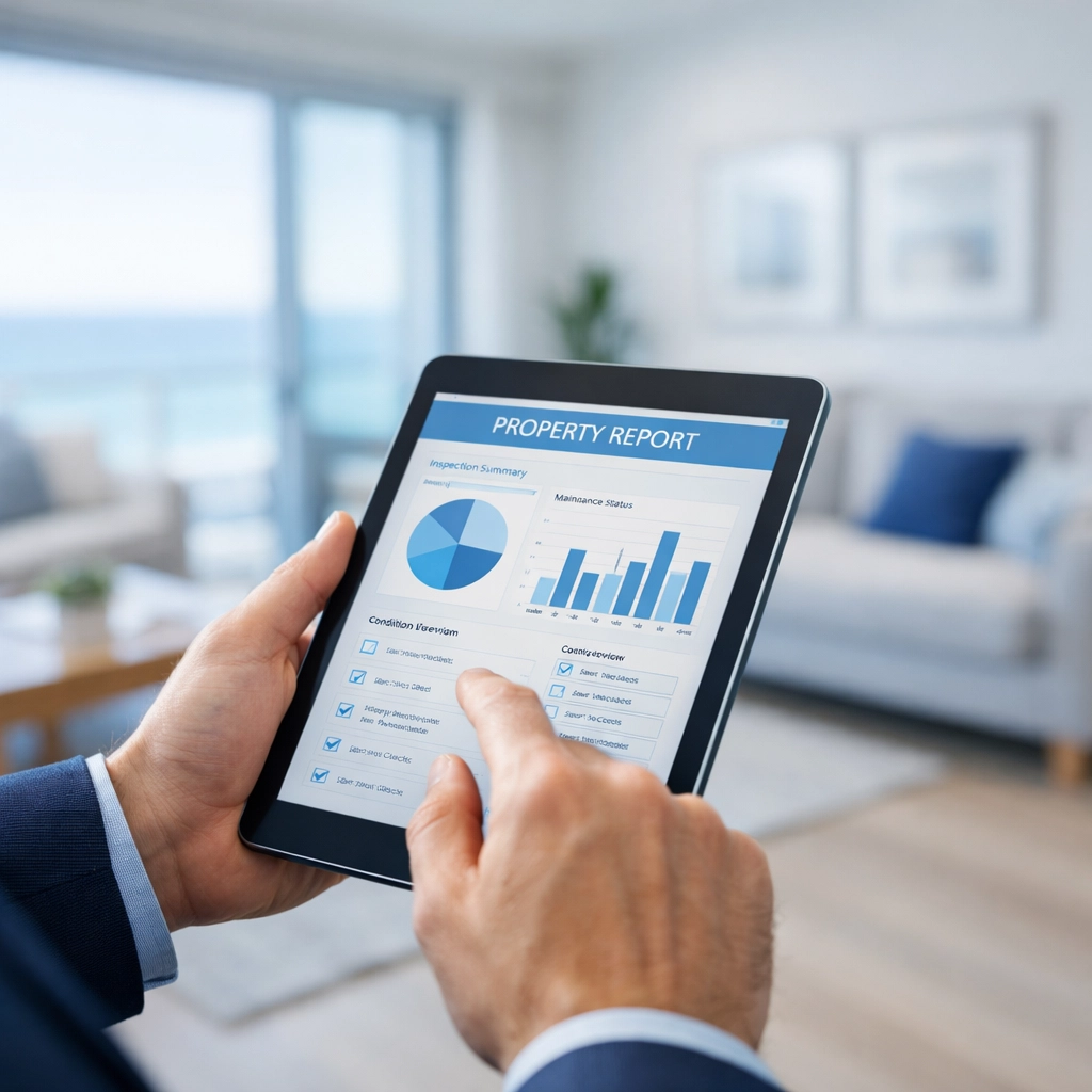 Dorset landlord viewing a digital EICR report sent by an electrician dorset on a tablet.