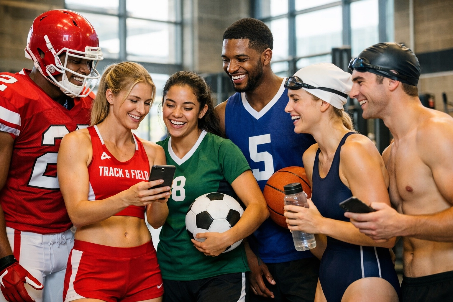 Diverse college athletes representing NIL influencer marketing opportunities across multiple sports